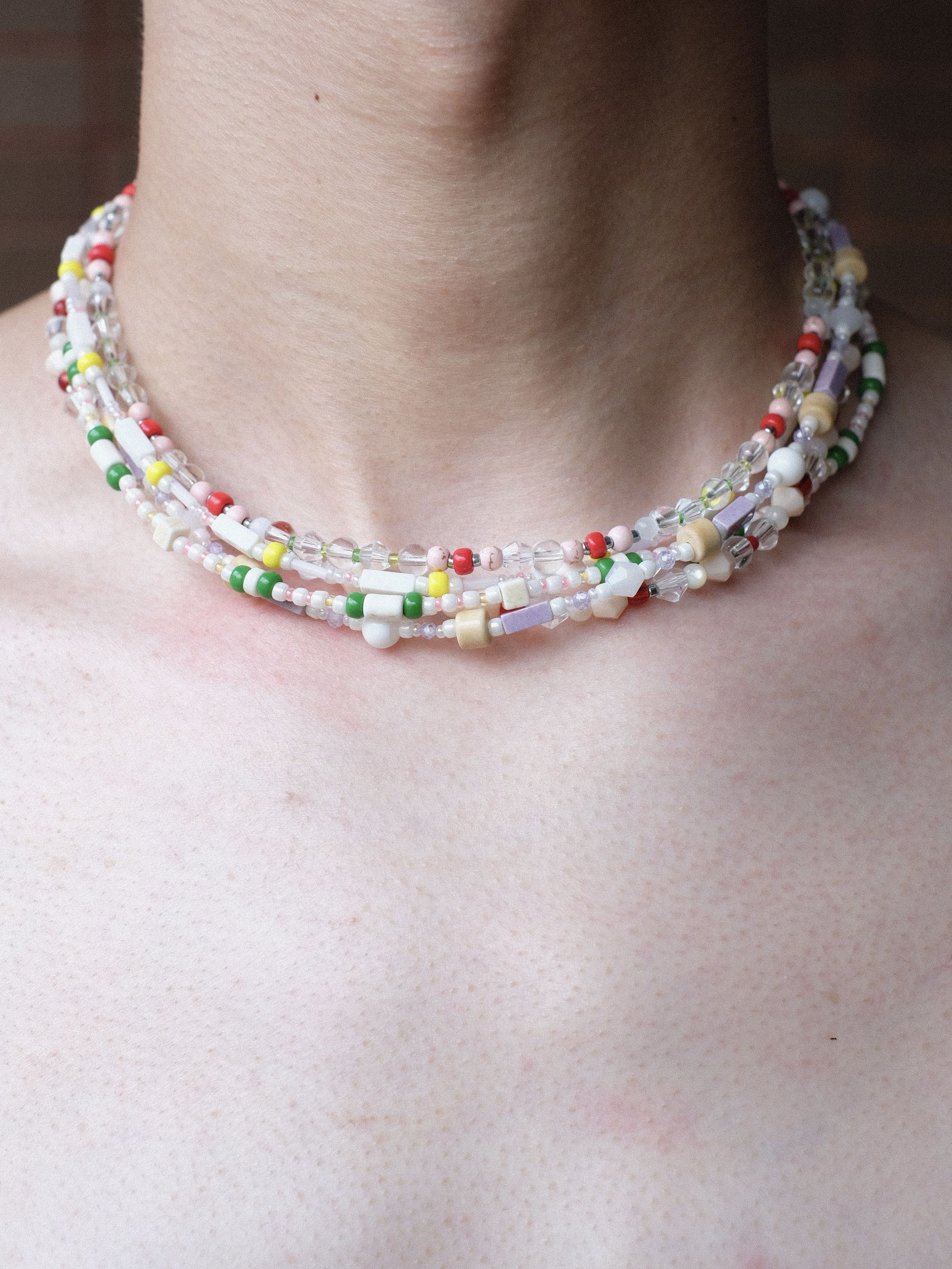 Handmade × Japanese Brand Cute Crystal Glass Beads Handmade Beaded Necklace 16.1in Size ONE SIZE - 5 Thumbnail