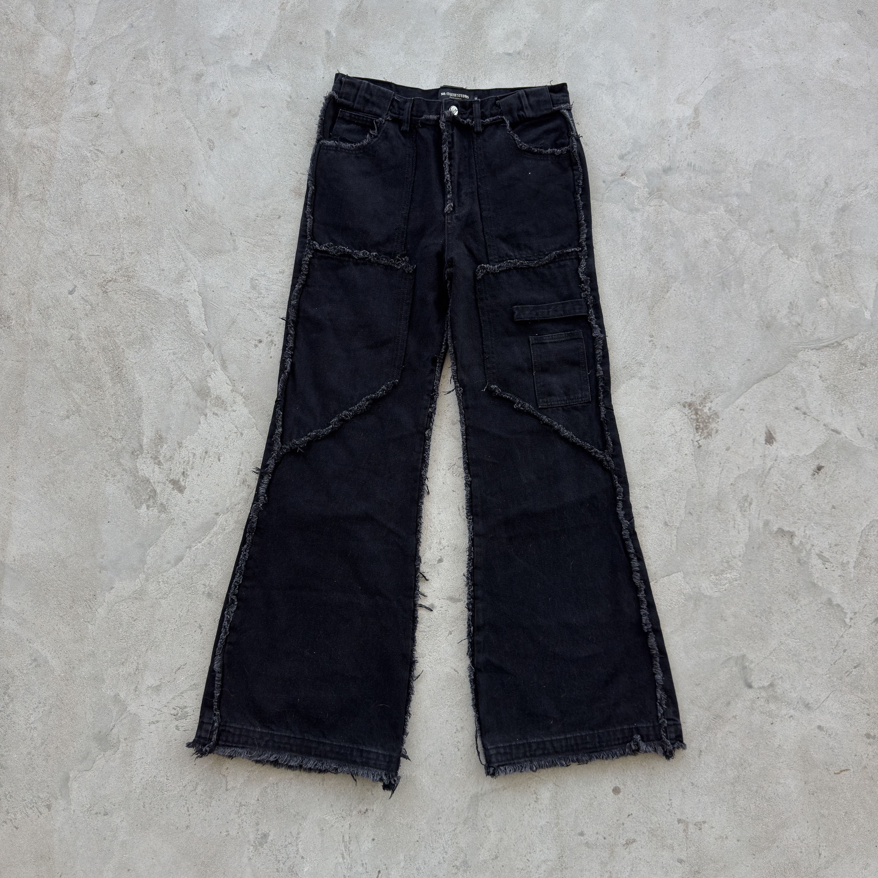 No Faith Studios No Faith Studios Black Frayed Patchwork Flared Jeans M Size 32" / US 10 / IT 46 - 1 Thumbnail