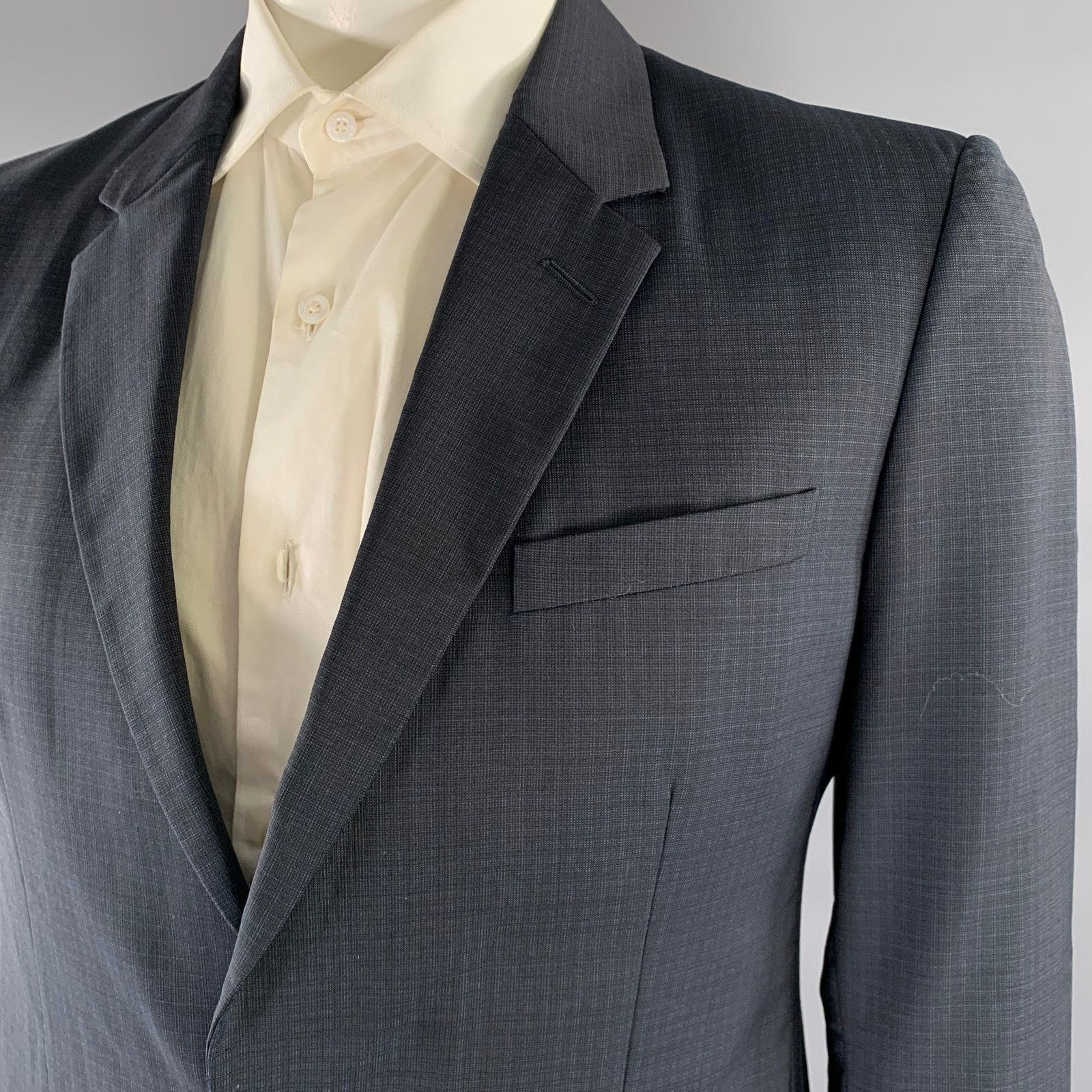 Maison Margiela MAISON MARGIELA Grey Blue Plaid Wool Notch Lapel Sport Coat Size 42R - 2 Thumbnail