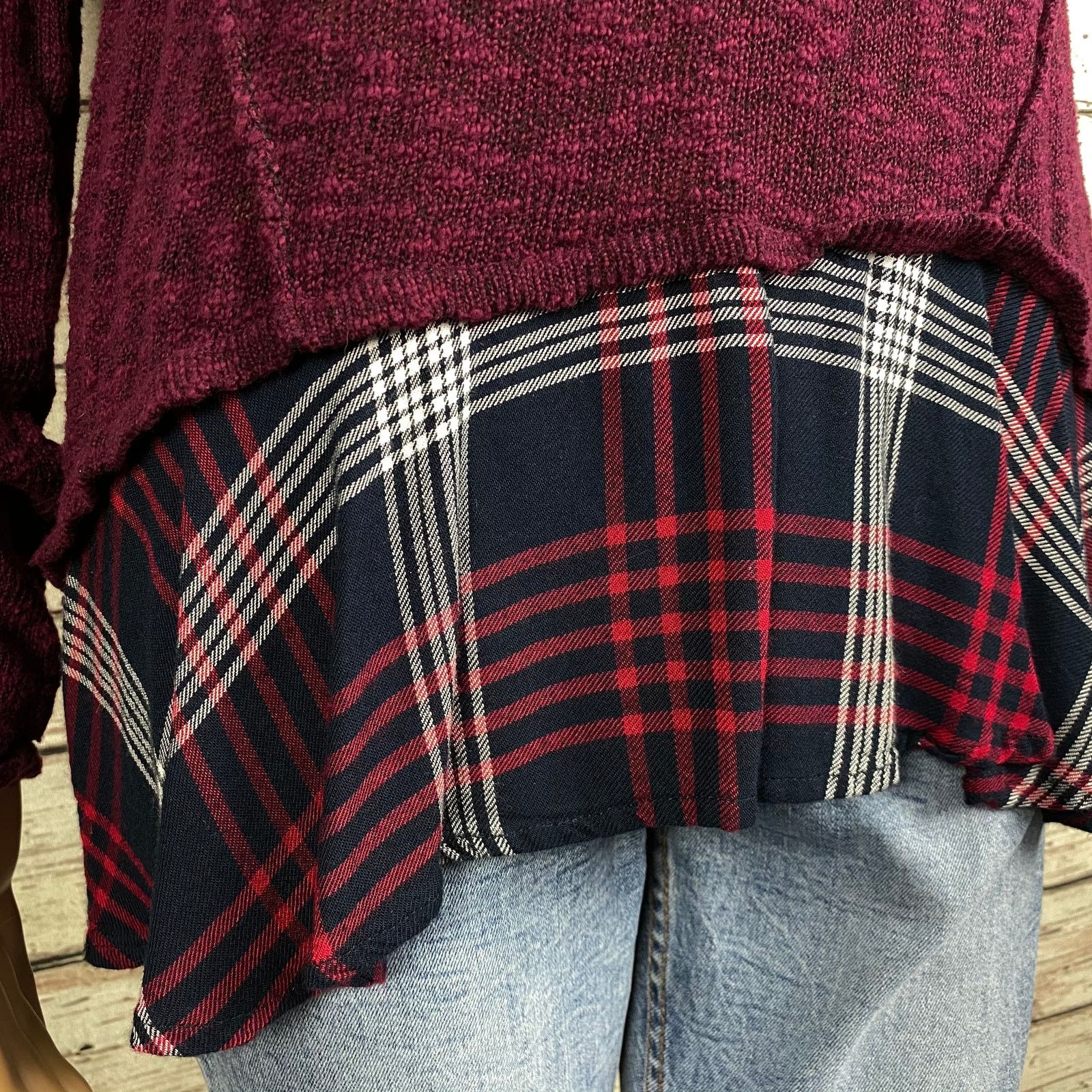 Other Cloud Chaser Marled Burgundy Black Slub Knit Shirt Large Size L / US 10 / IT 46 - 2 Thumbnail
