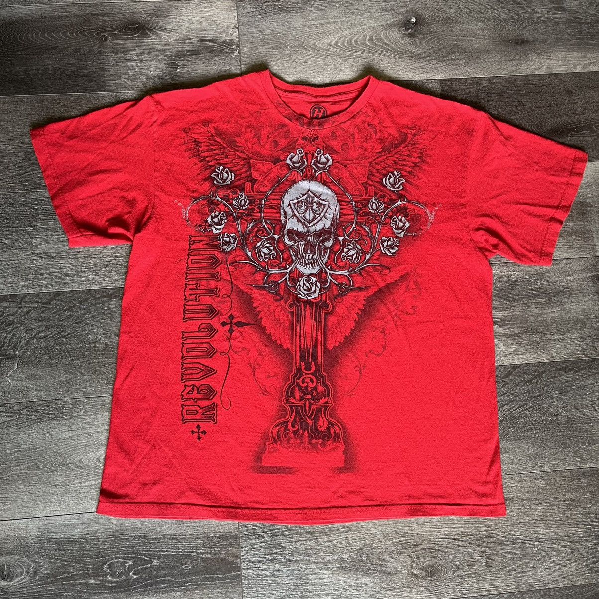 Affliction Vintage 2000s Affliction Style Revolution Skull Cross Tee Size US XL / EU 56 / 4 - 1 Thumbnail