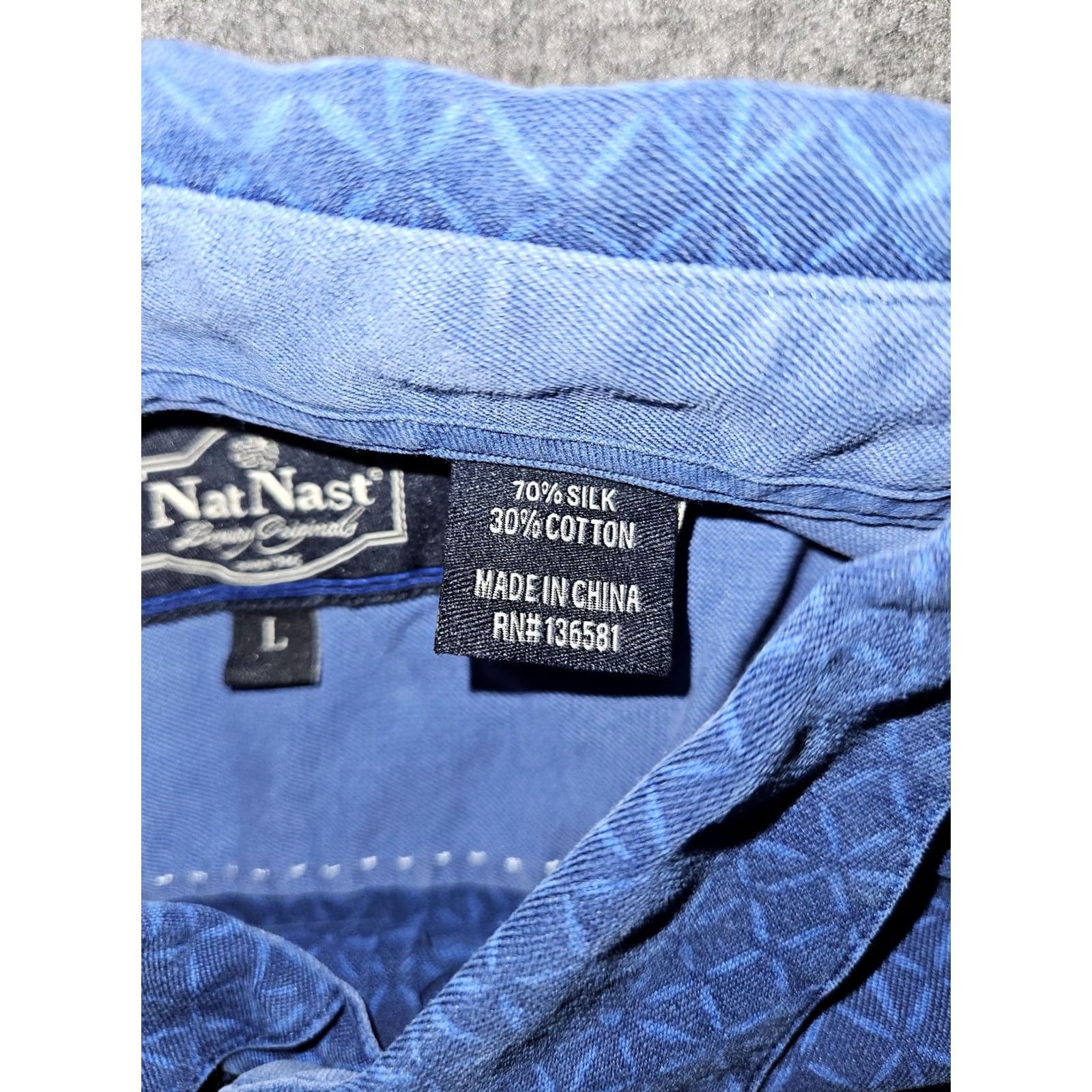 Nat Nast Nat Nast Shirt Mens Large Blue Silk Cotton Geometric Short Sleeve Button Casual Size US L / EU 52-54 / 3 - 3 Thumbnail
