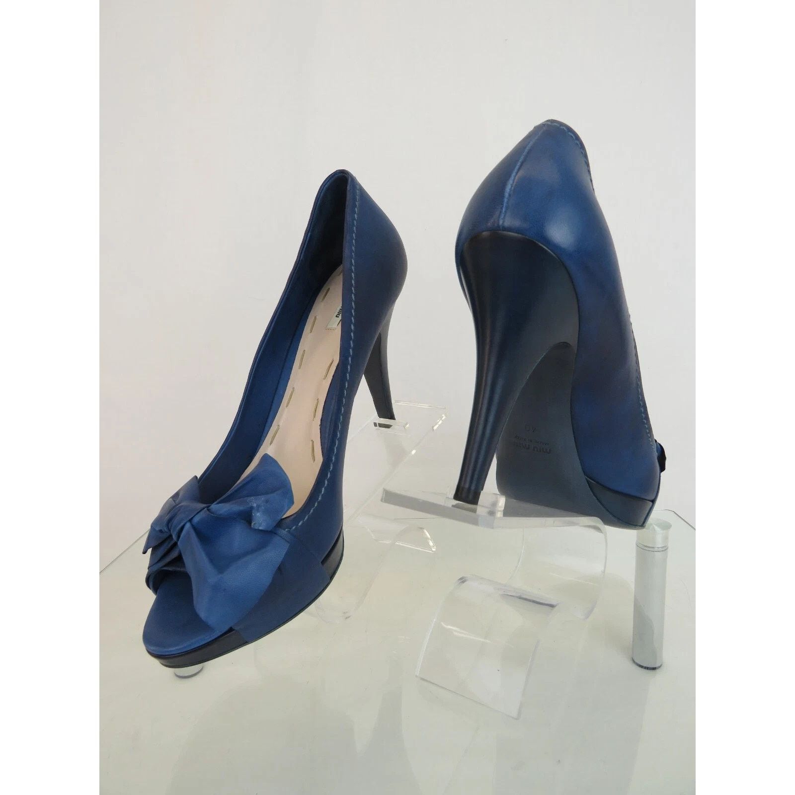 Miu Miu MIU MIU PRADA BLUE WASHED LEATHER BOW 5KP0 PLATFORM PUMPS 40 Size US 10 / IT 40 - 6 Thumbnail