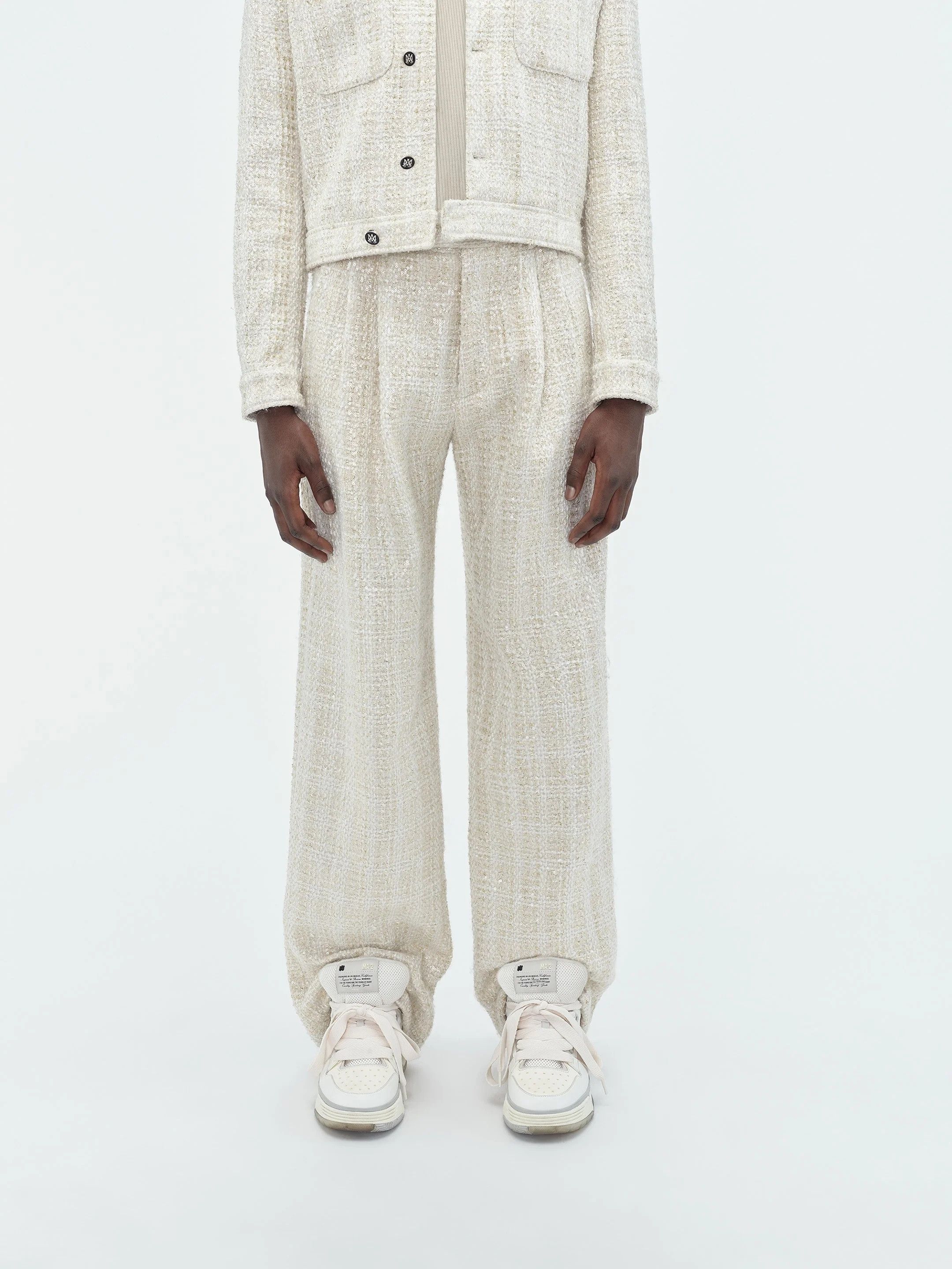 Amiri o1s1wg110525 Sequin Boucle Double Pleated Pant in Ivory Size US 34 / EU 50 - 3 Thumbnail