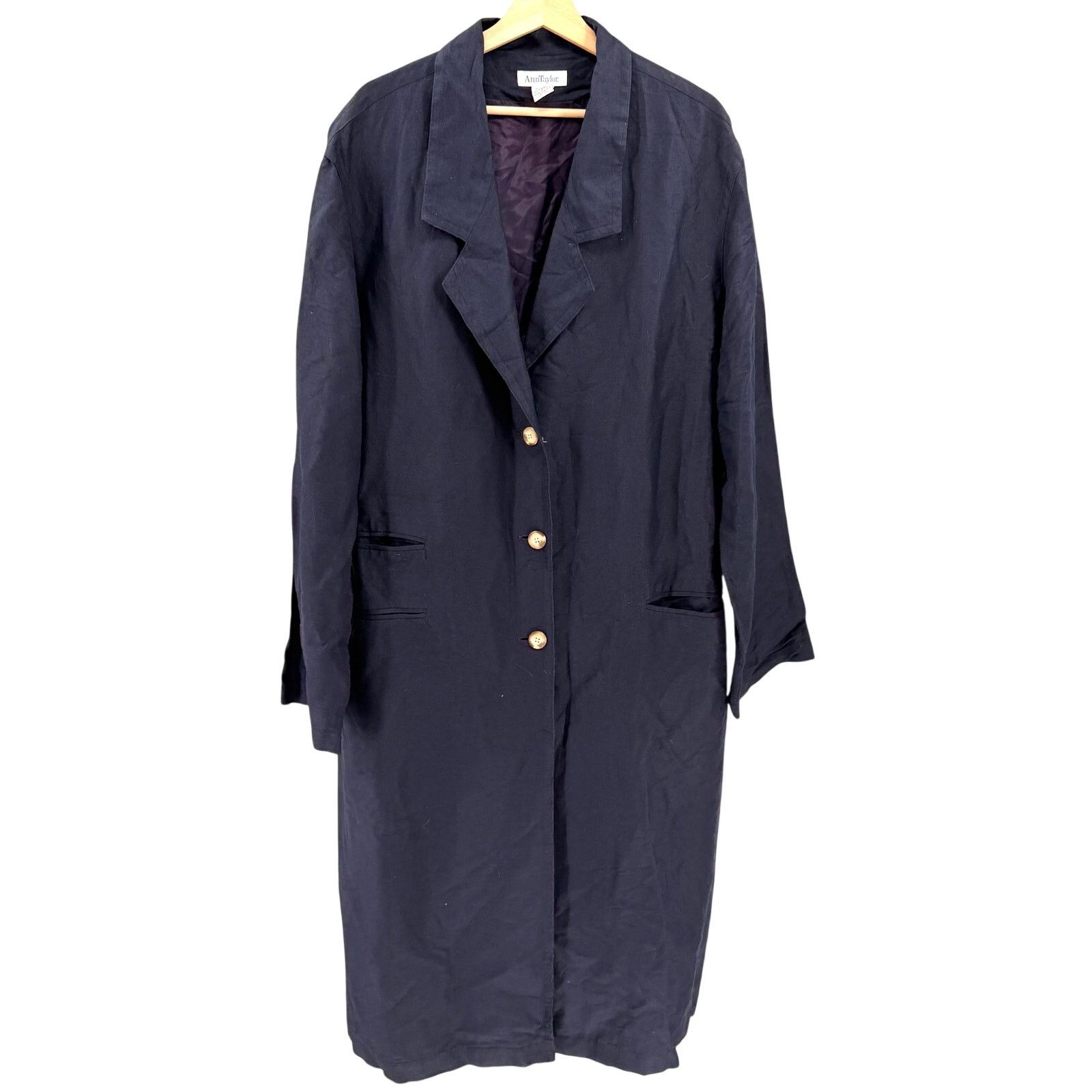 Ann Taylor Vintage 90s Navy Linen Rayon Blend Maxi Duster Coat Size L / US 10 / IT 46 - 1 Thumbnail