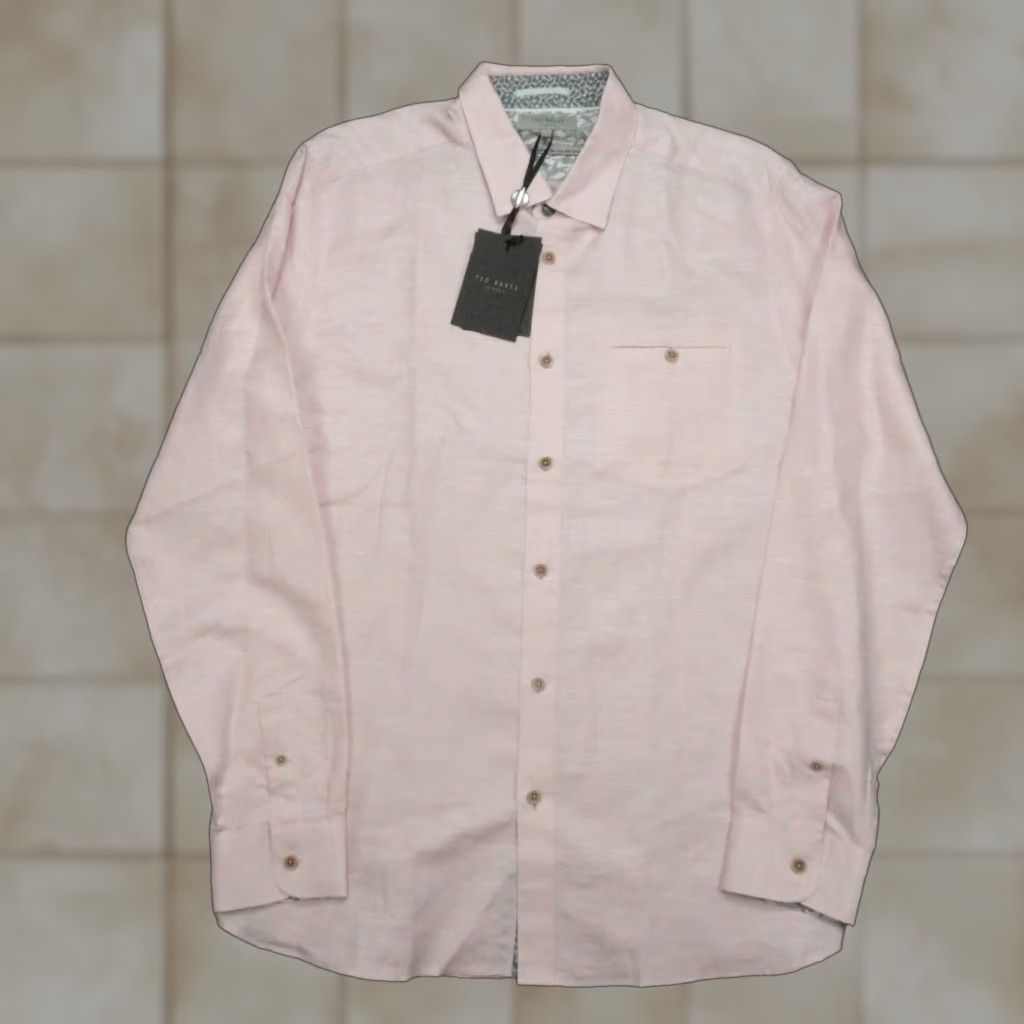 Ted Baker Ted Baker Shirt Men Large 4 Pink Pinstripe Button Up Long Sleeve Linen Blend NWT Size US L / EU 52-54 / 3 - 1 Thumbnail