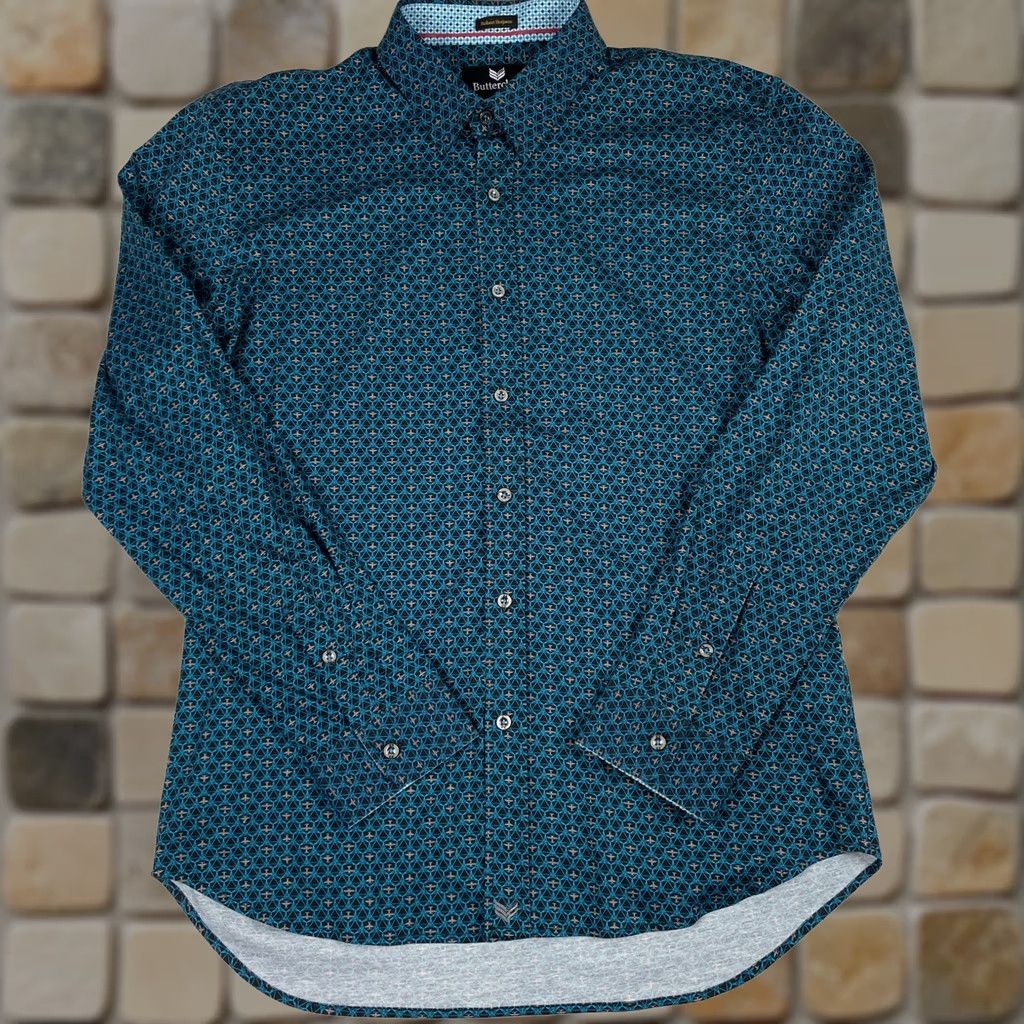 Vintage Buttercloth Shirt Mens XL Blue Extra Large Airplane Button Pilot Geometric Club Size US XL / EU 56 / 4 - 1 Thumbnail