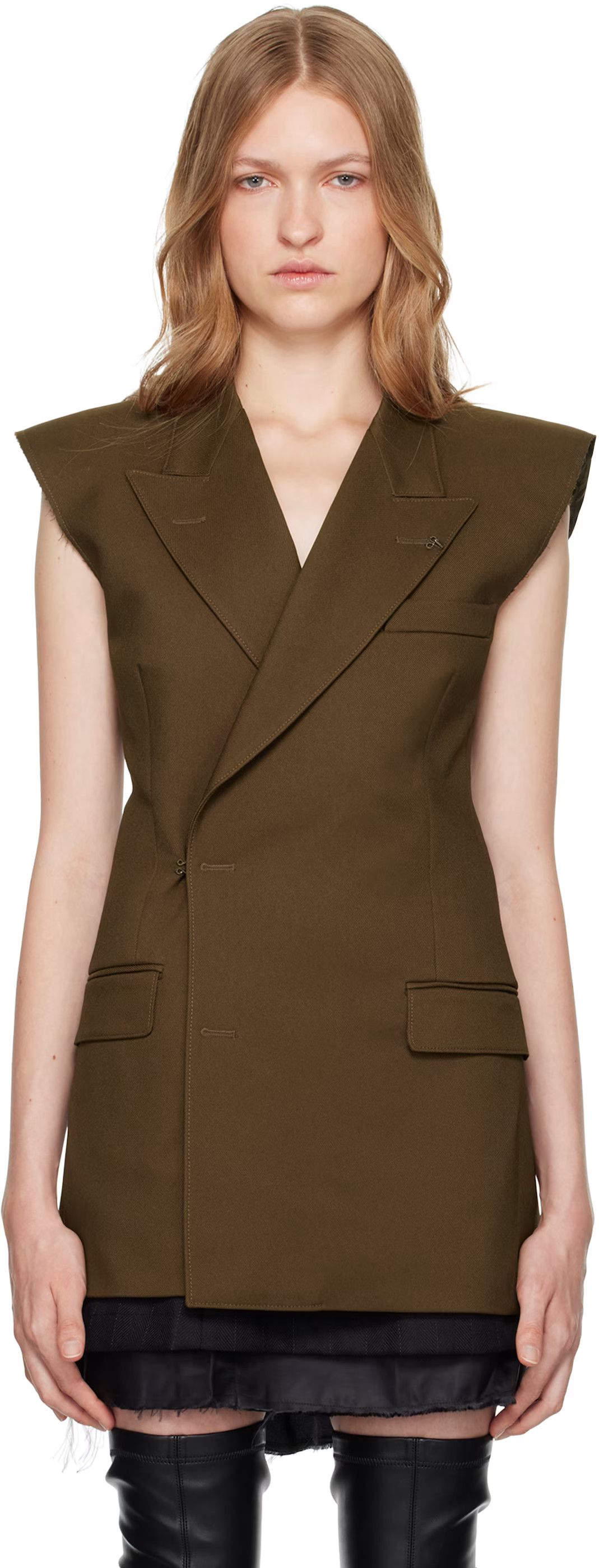 Maison Margiela oc11z0925 Double-Breasted Twill Vest in Khaki Size XS / US 0-2 / IT 36-38 - 1 Thumbnail