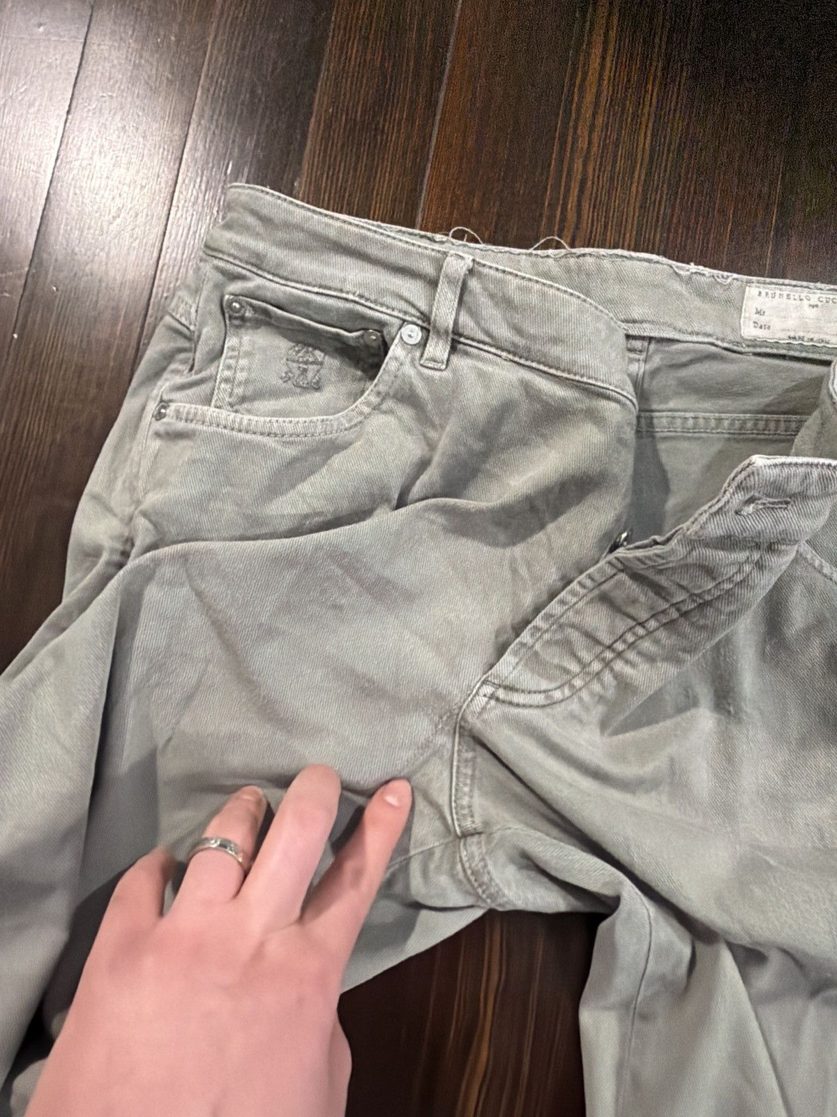 Brunello Cucinelli Brunello Cucinelli Olive Green Denim casual pants Size US 38 / EU 54 - 6 Thumbnail