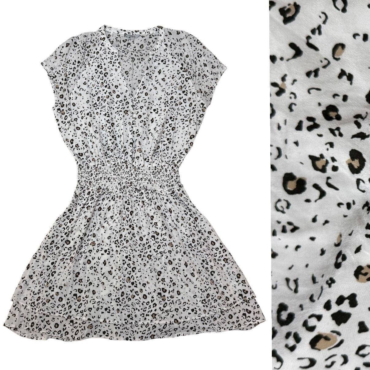Rails Rails Karla Dress Smocked White Mocha Leopard Print Small Size S / US 4 / IT 40 - 1 Thumbnail