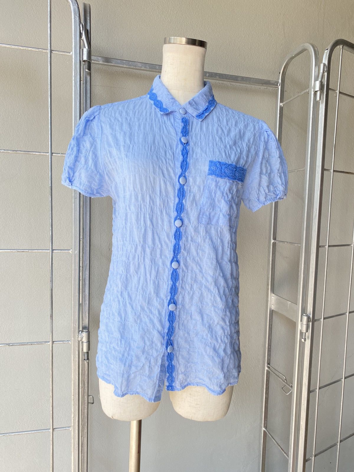 Ne-Net Né-net Sky Blue Lace-Trimmed Blouse Size S / US 4 / IT 40 - 16 Thumbnail