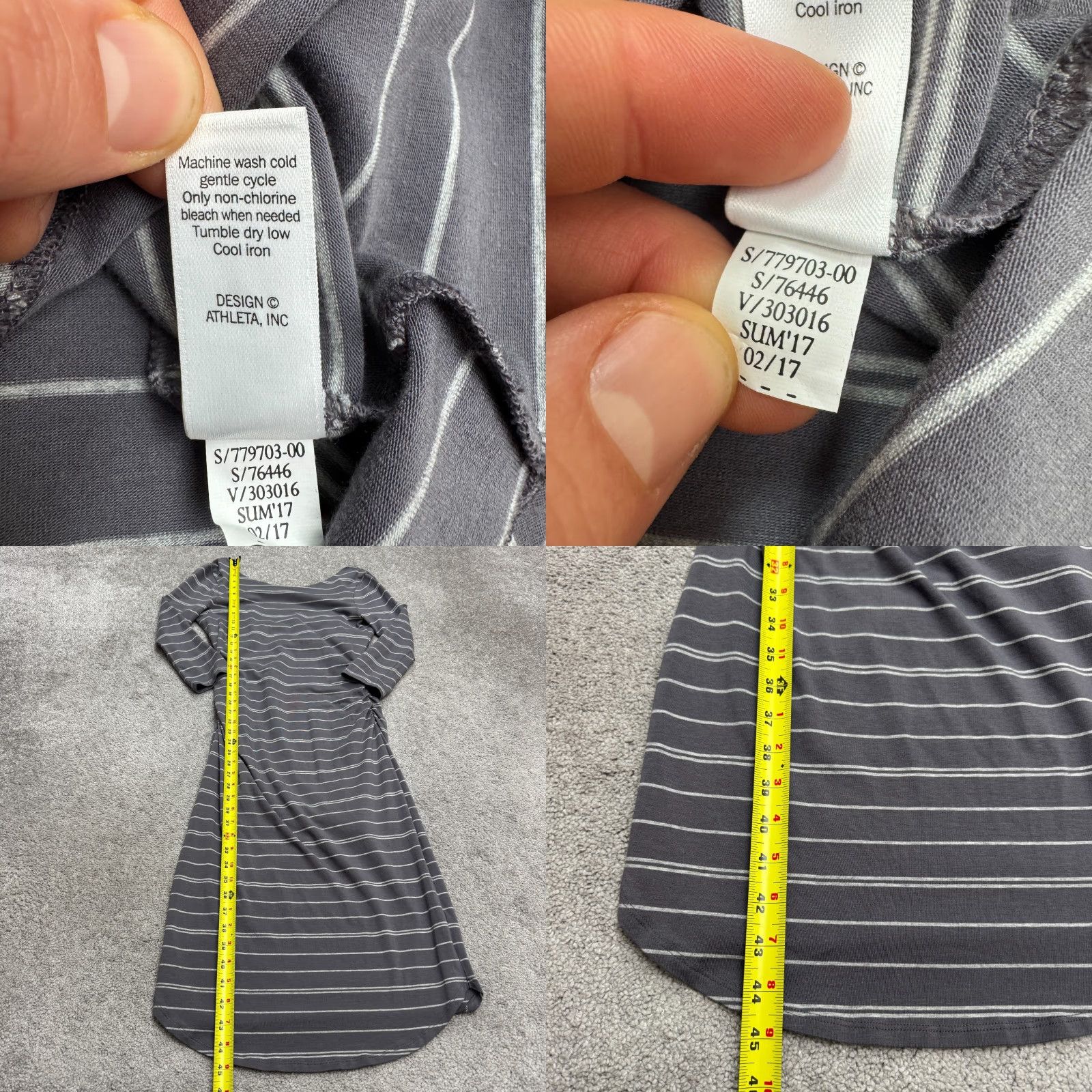 Athleta Athleta Dress Womens XS Gray White Striped Ruched Side Bodycon Midi Long Sleeve Size XS / US 0-2 / IT 36-38 - 8 Thumbnail