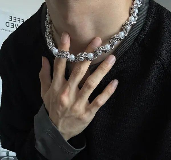 Jewelry Silver Chain Pearl Necklace, Chunky Statement Jewelry Size ONE SIZE - 8 Thumbnail