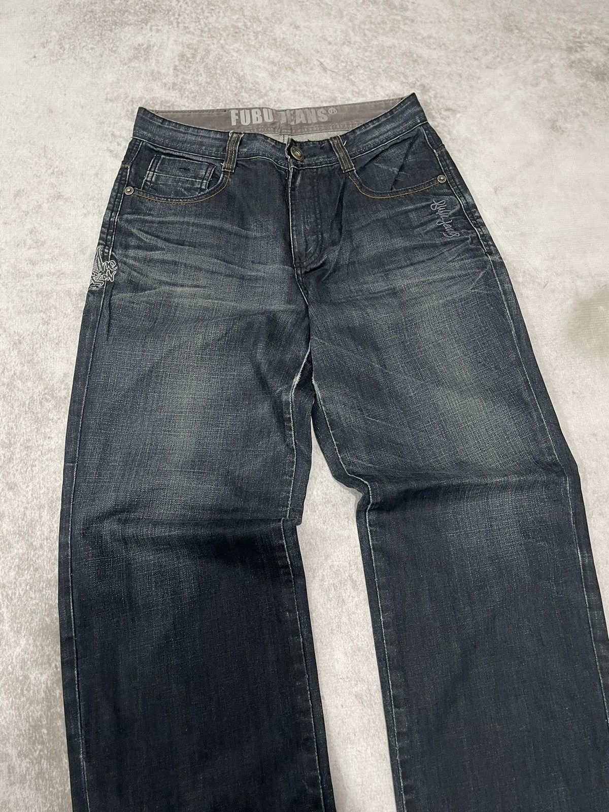 Le Grande Bleu (L.G.B.) 2000s Destroy Fubu poem jnco baggy denim y2k style Size US 30 / EU 46 - 2 Thumbnail