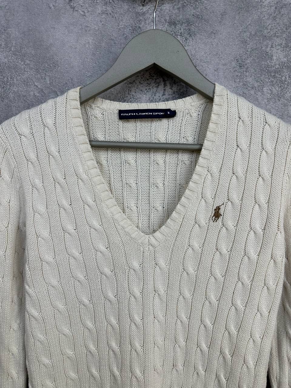 Ralph Lauren Sport Ralph Lauren Sport Cable Knit V-Neck VIntage Ivory Sweater Size M / US 6-8 / IT 42-44 - 3 Thumbnail