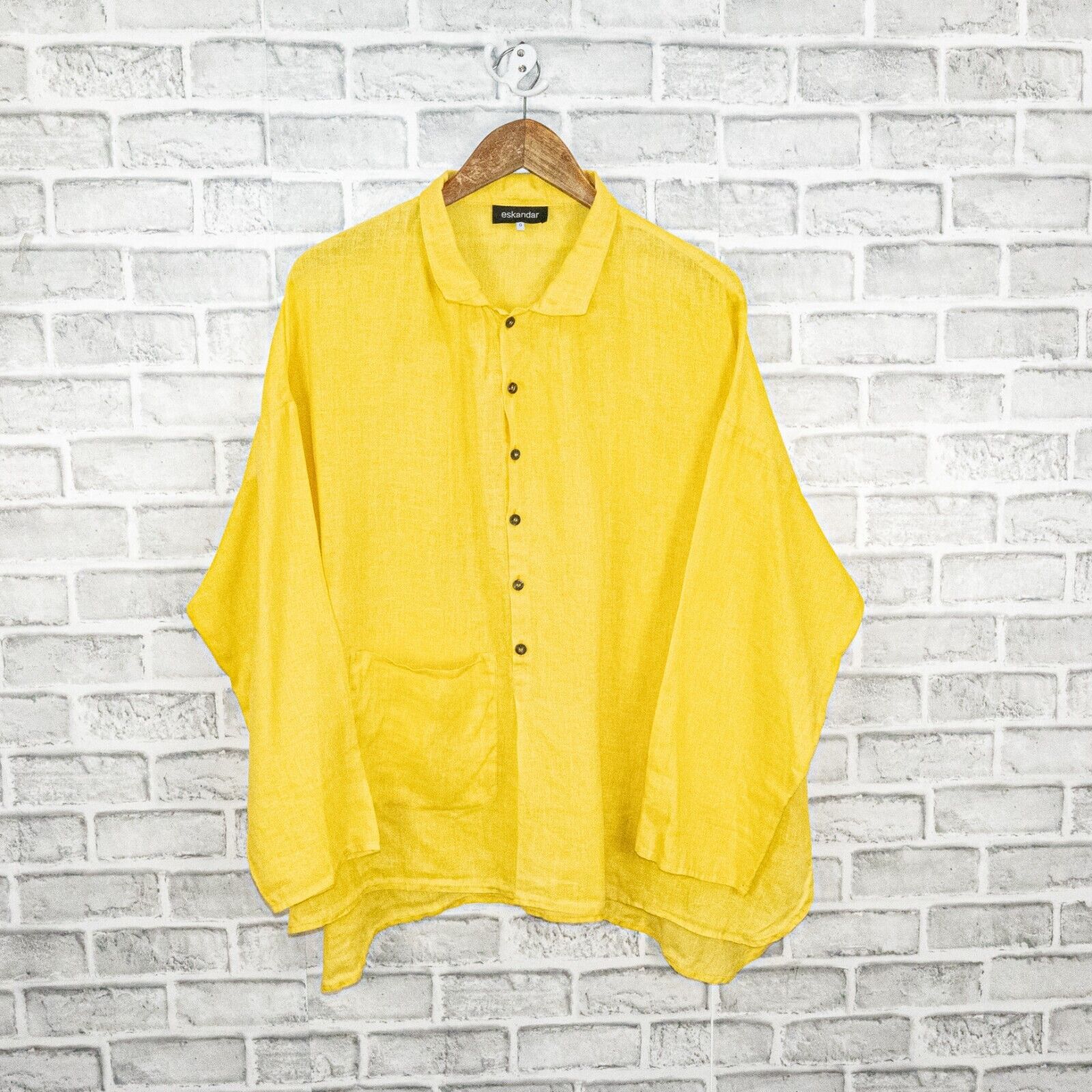 eskandar Eskandar Women's 100% Linen Boxy oversize 1/2 button Blouse Size ONE SIZE - 2 Thumbnail