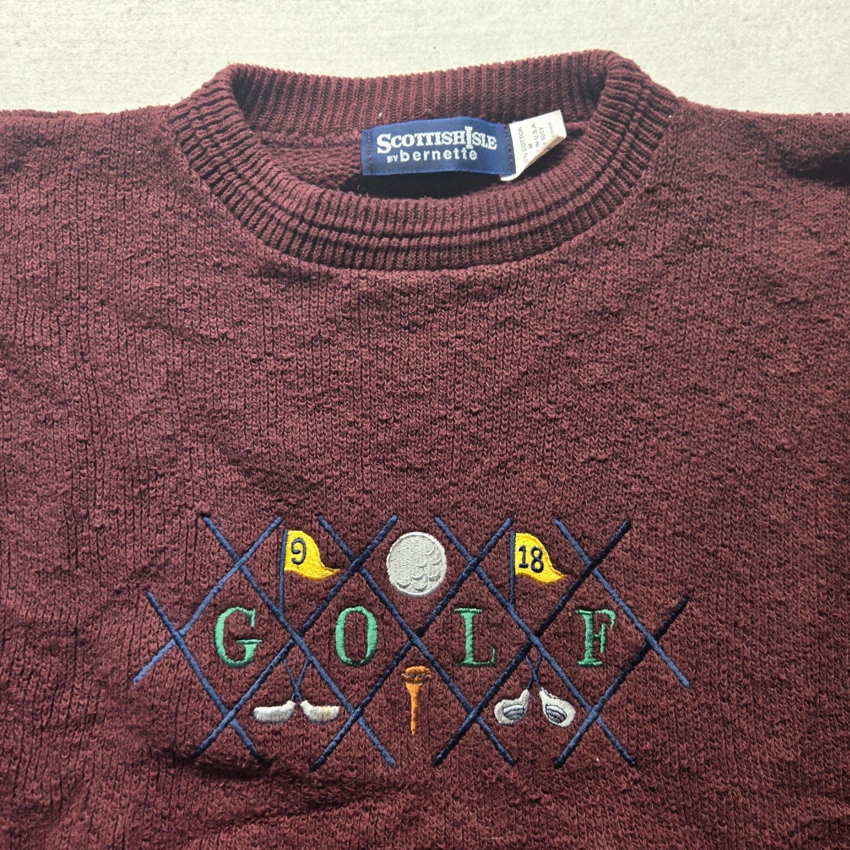 Vintage VINTAGE bernette Golf Sweater Shirt Mens XL 100% Cotton Red USA Embroidered Knit Crew Neck Pullover Long Sleeve Size US XL / EU 56 / 4 - 2 Thumbnail