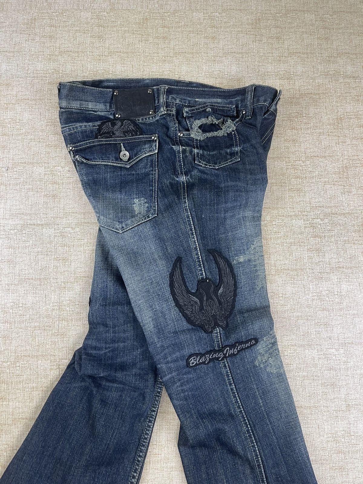 semanticdesign VINTAGE SEMANTIC DESIGN Punk Style Flared Patch Denim Pants Size US 34 / EU 50 - 4 Thumbnail