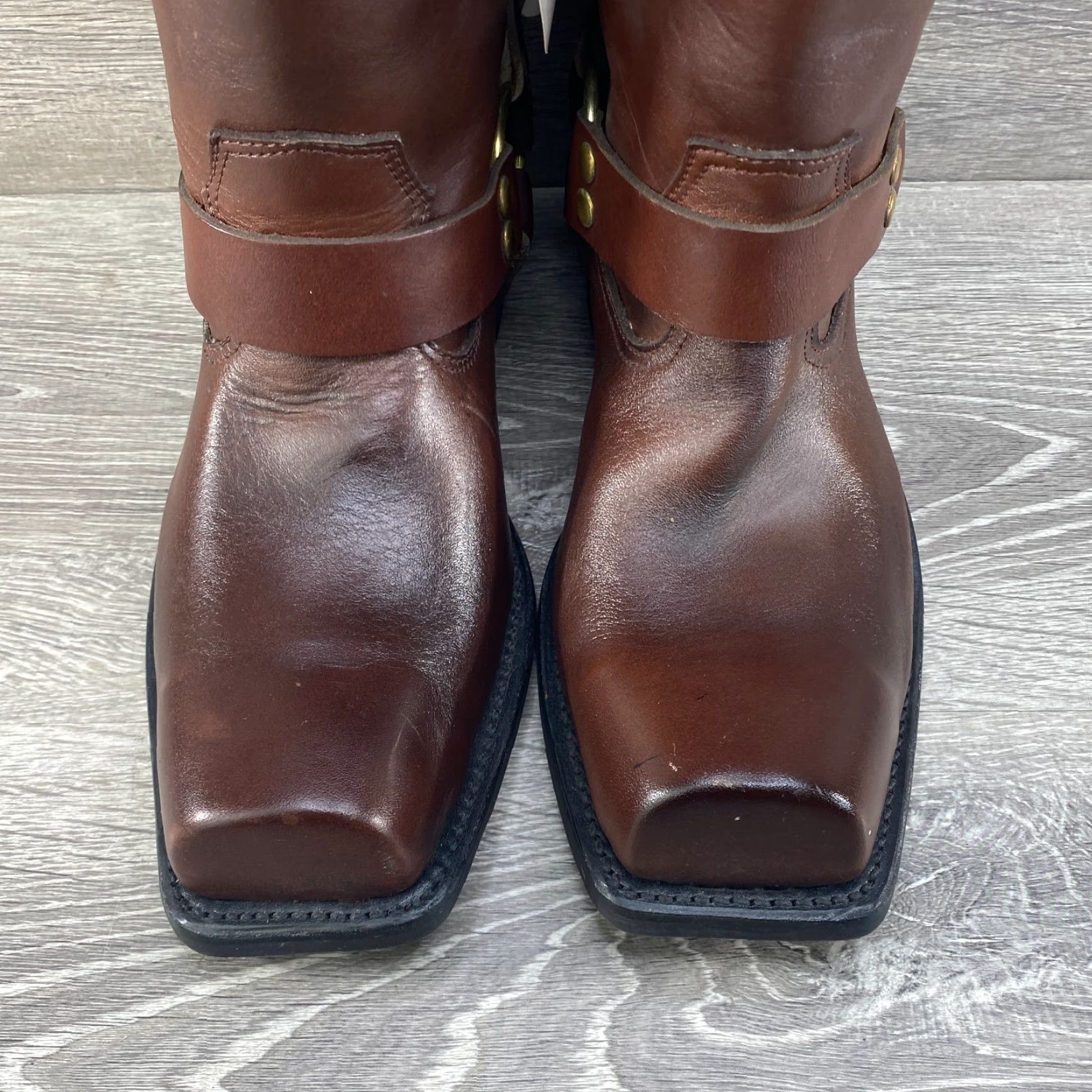 Vintage VINTAGE Texas Steer Mens 9 D Brown Leather Square Toe Harness Biker Boots Size US 9 / EU 42 - 4 Thumbnail