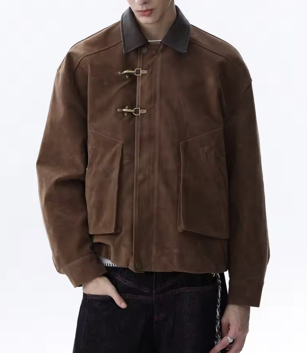 Japanese Brand Suede-Effect PU Leather Trucker Jacket – Boxy Minimalist Size US XXL / EU 58 / 5 - 1 Thumbnail