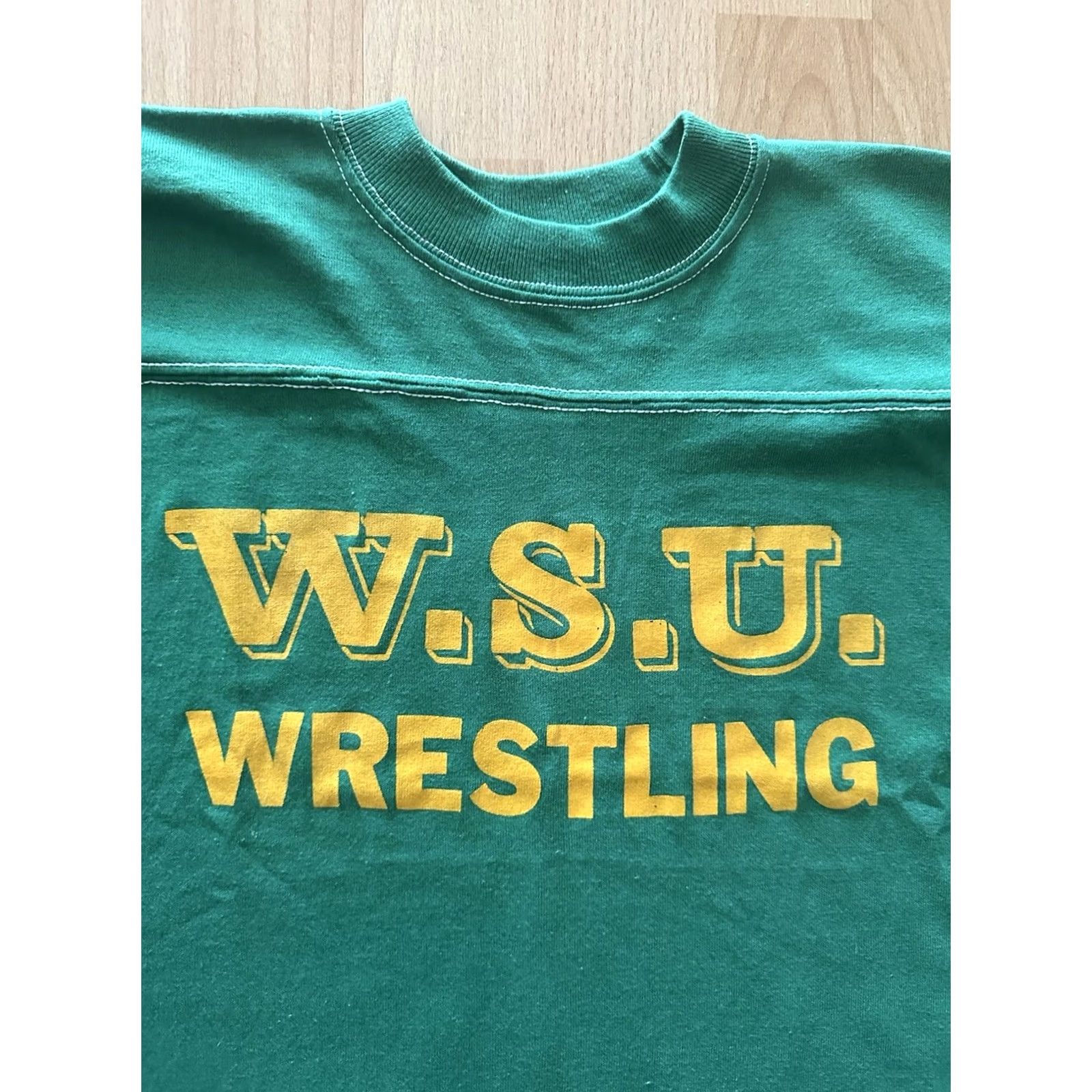 NCAA VINTAGE Stedman Shirt 70s Washington State University Wrestling WSU XL Green Nike? Size US XL / EU 56 / 4 - 2 Thumbnail