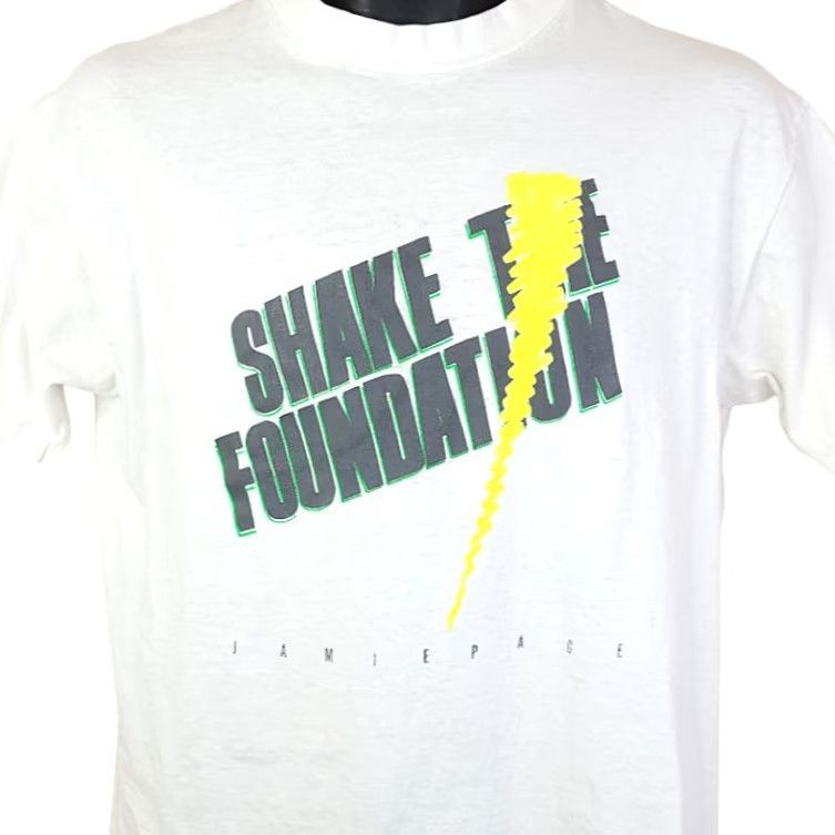 Hanes VINTAGE Jamie Page T Shirt Mens Size Medium 80s Shake The Foundation Made In USA Hanes White Short Sleeve Crew Neck Band Tee Mens Size US M / EU 48-50 / 2 - 2 Thumbnail
