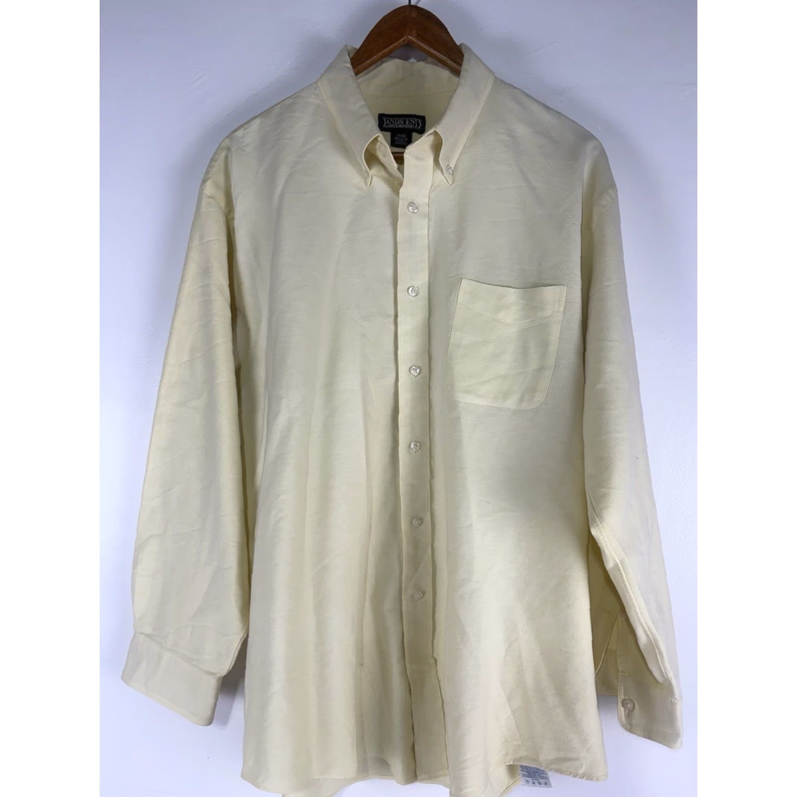 Lands' End Lands' End Dress Shirt Men 17X33 Yellow Button-Down Collar Long Sleeve Pockets Cotton Polyester Regular Size 46R - 2 Thumbnail