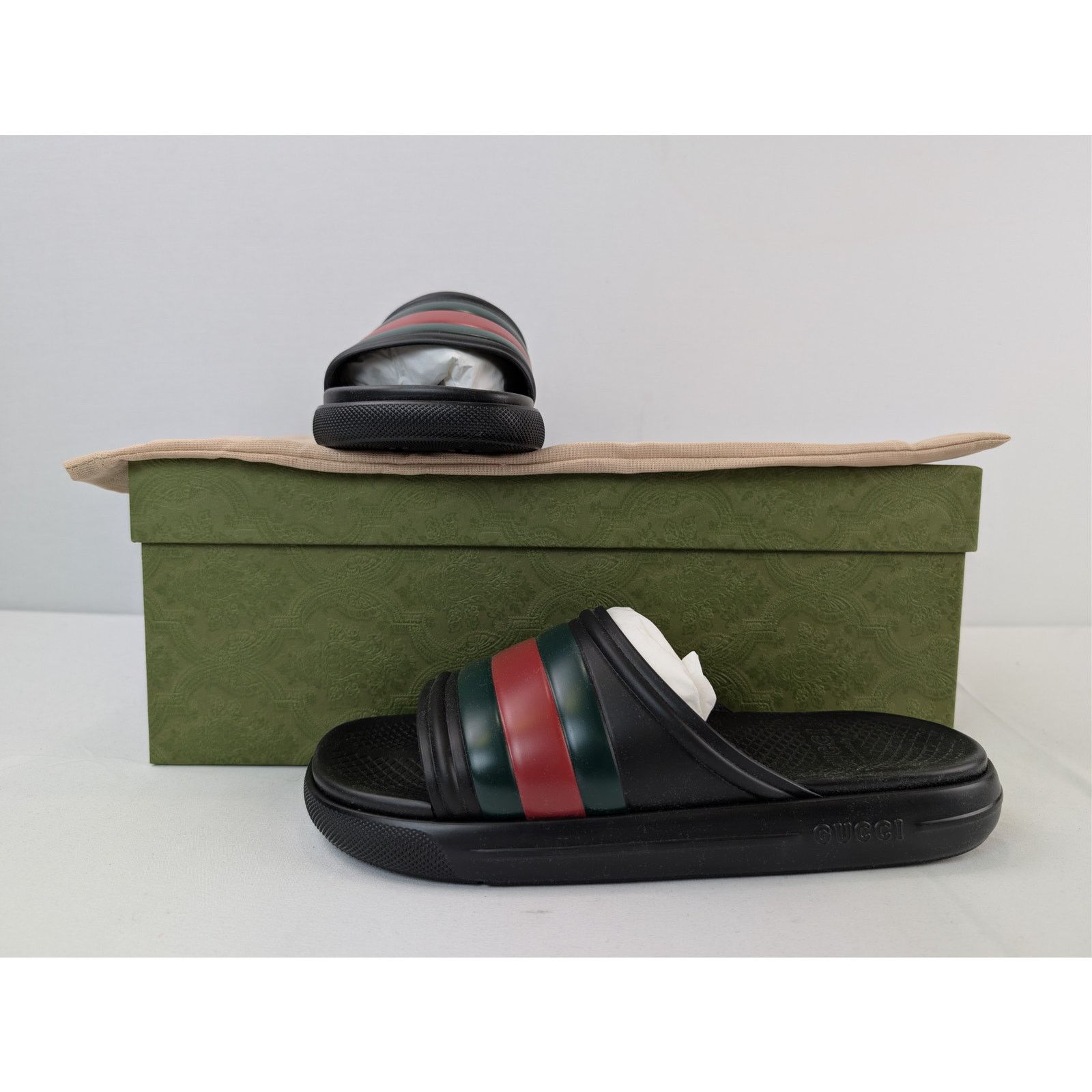 Gucci o1rshd1 Men's Web Slide Sandal Slipper with signature green Size US 11.5 / EU 44-45 - 14 Thumbnail
