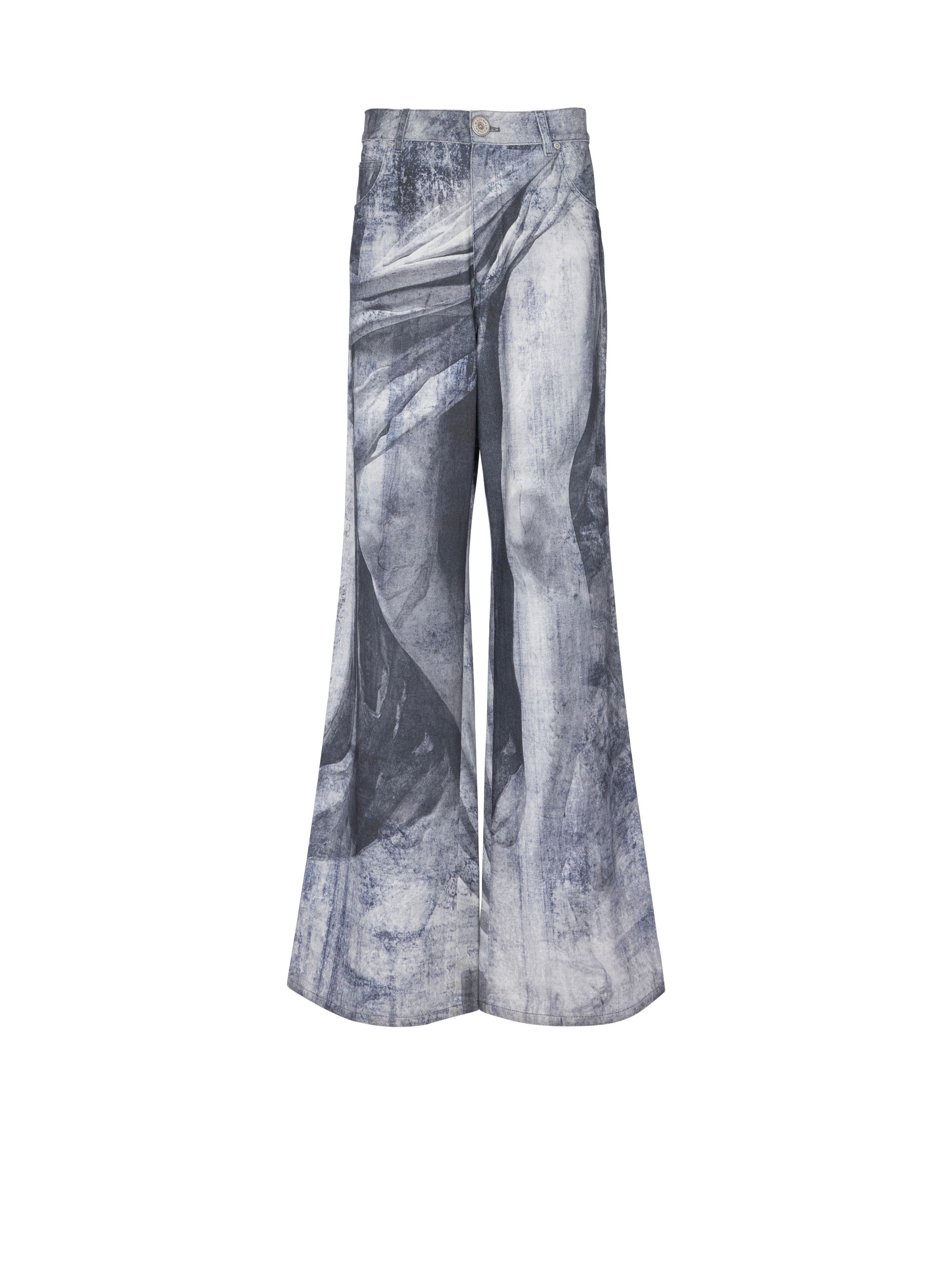 o1srvl11e0524 Printed Loose Denim Pants in Silver/Black