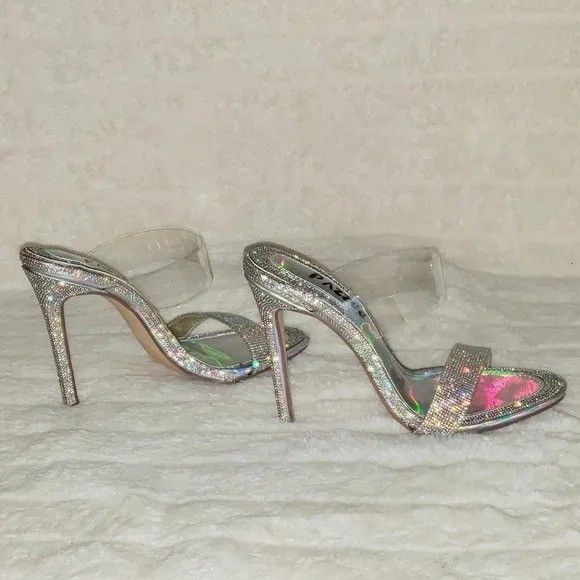 Other Lee Silver Hologram Rhinestone Slip On Double Strap High Hee Size US 8 / IT 38 - 9 Thumbnail