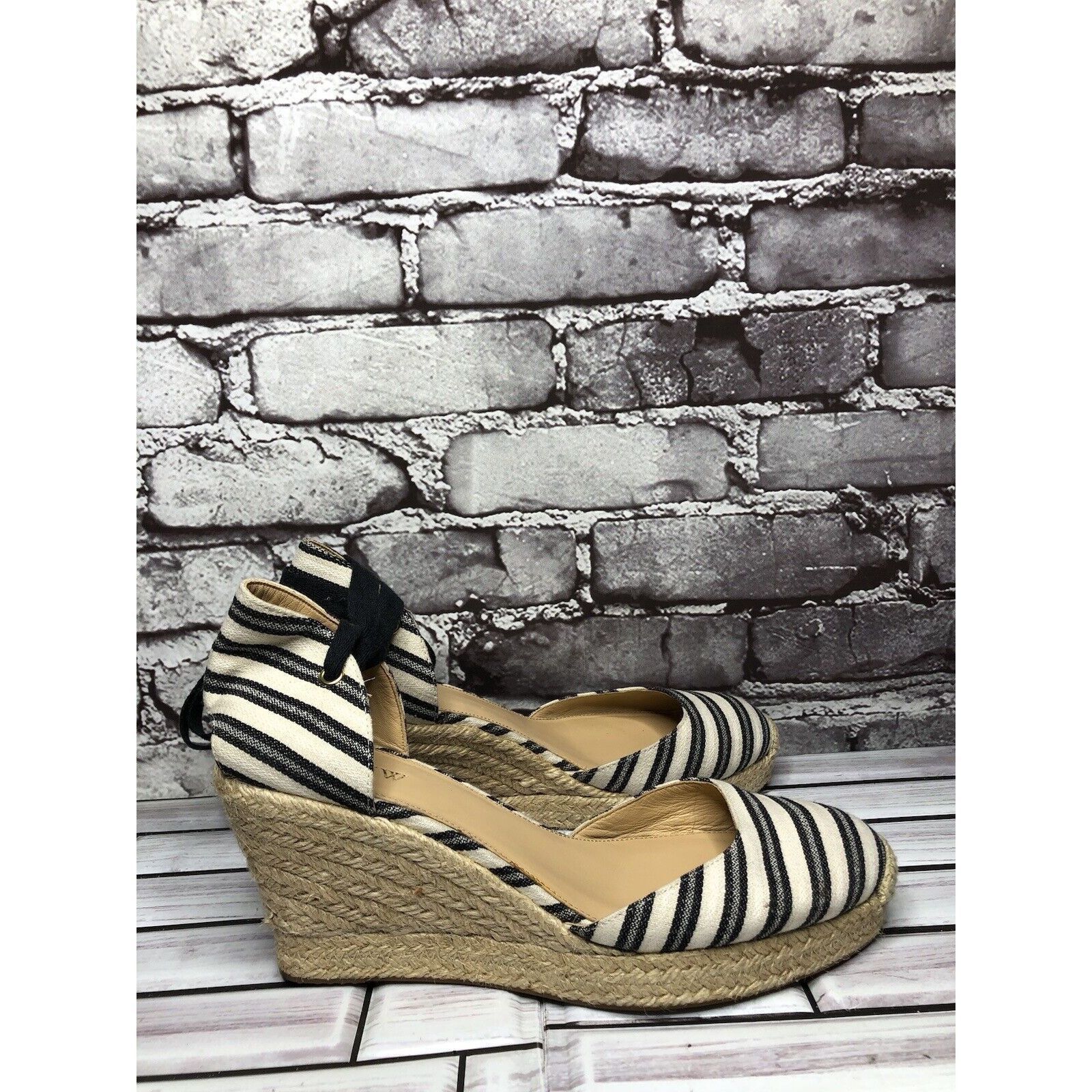 J.Crew J.CREW Eloise Blue Striped Fabric Espadrilles Wedge Ankle Wr Size US 7.5 / IT 37.5 - 3 Thumbnail