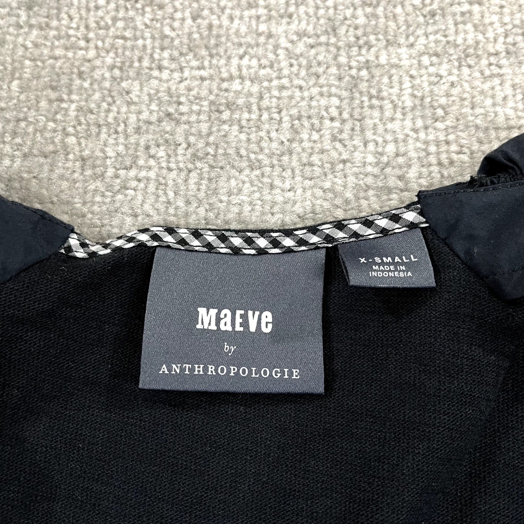 Vintage MAEVE Top Womens XS Black Annika Knit Dress 34" Mini Above Knee Poplin Puff SLV KnIT Blouse Size XS / US 0-2 / IT 36-38 - 2 Thumbnail