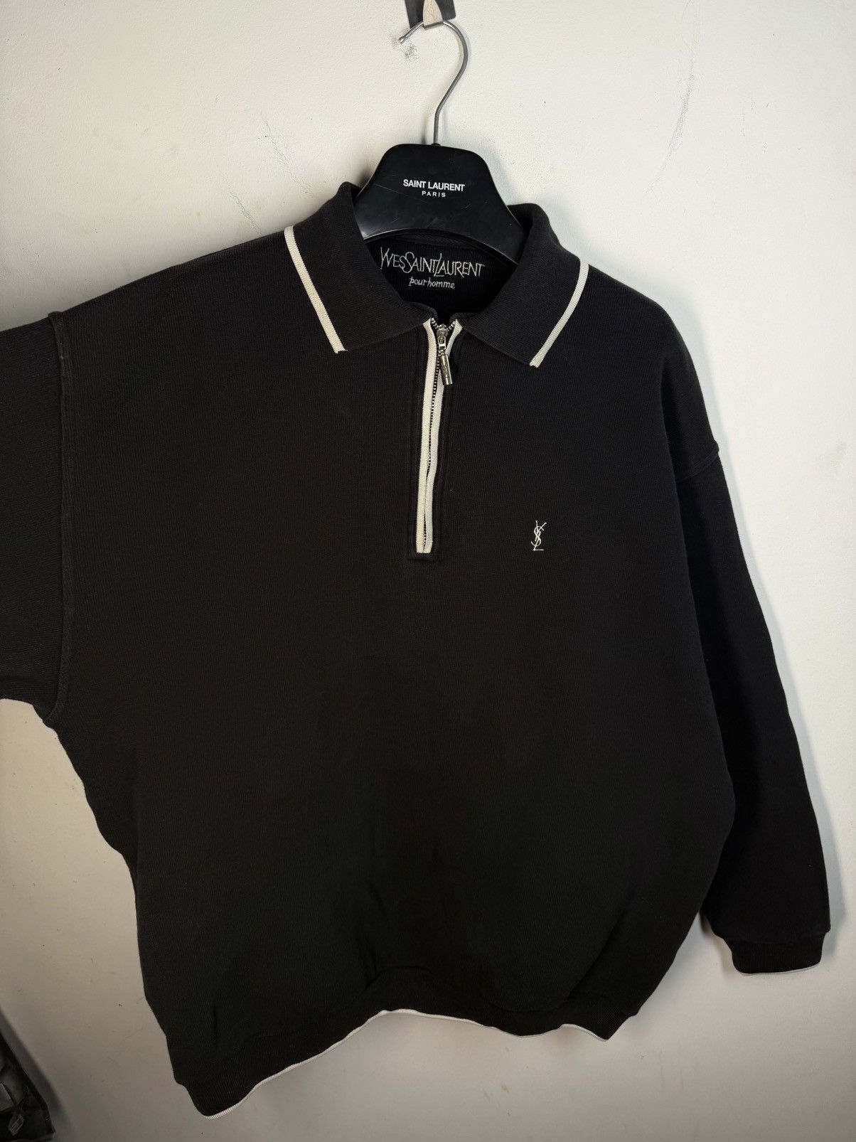 Yves Saint Laurent 90s YSL Sweatshirt 1/4 Quarter Zip Black Vintage Sweater Size US XXL / EU 58 / 5 - 10 Thumbnail