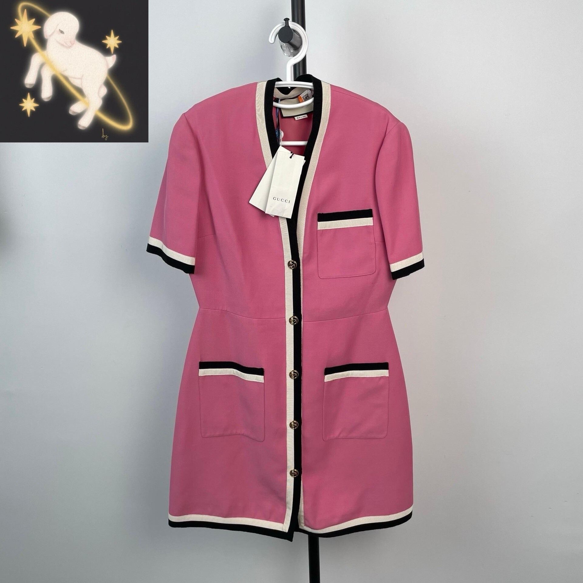 Gucci Gucci Pink V-Neck Colorblock Ribbed Trim Dress Size M / US 6-8 / IT 42-44 - 1 Thumbnail