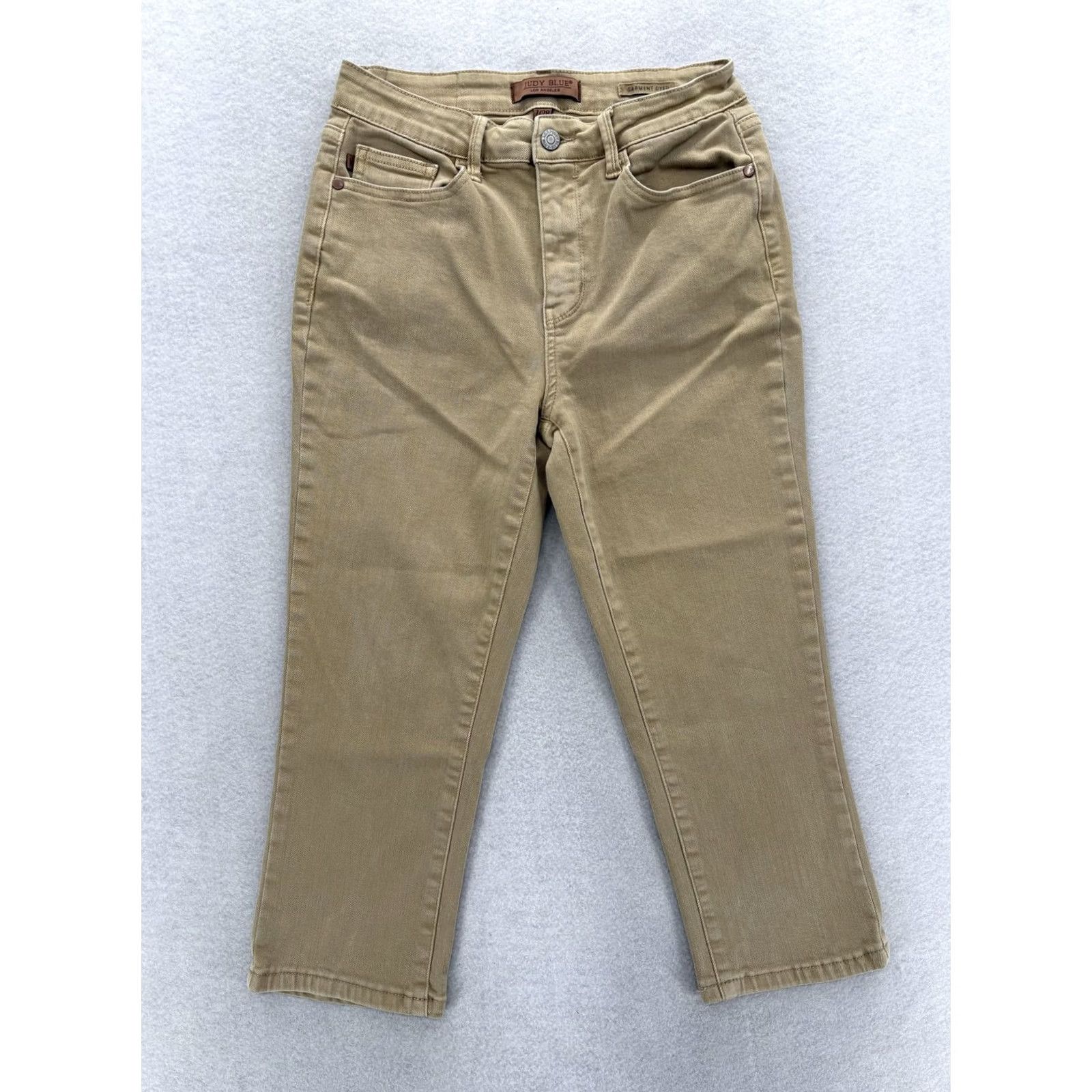 Vintage Judy Blue Jeans Womens Cropped Khaki Garment Dyed Straight Leg Stretch 28in Inseam 7/28 Casual Denim Pants Womens Jeans Size 28" / US 6 / IT 42 - 2 Thumbnail