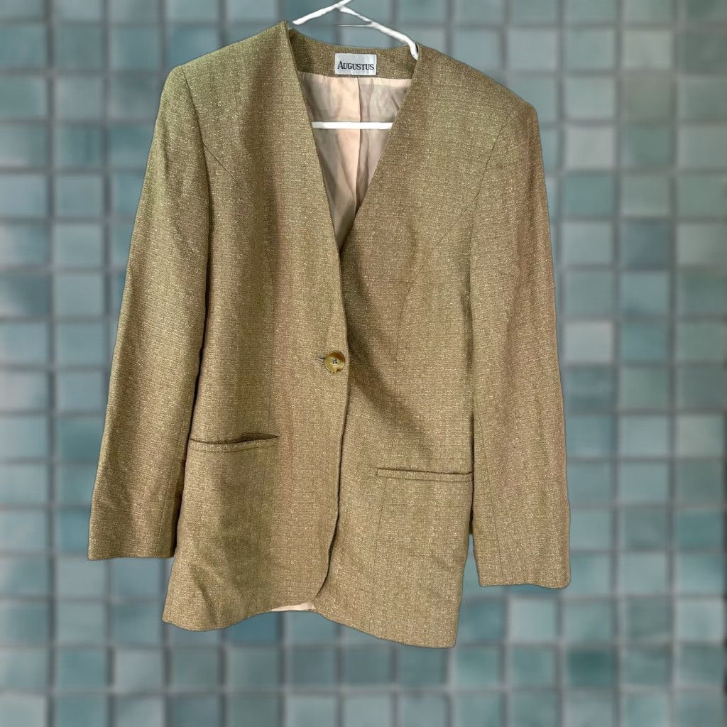 Vintage Augustus Blazer Women 6 Tan Lined One-Button Solid Classic Womens Size M / US 6-8 / IT 42-44 - 1 Thumbnail