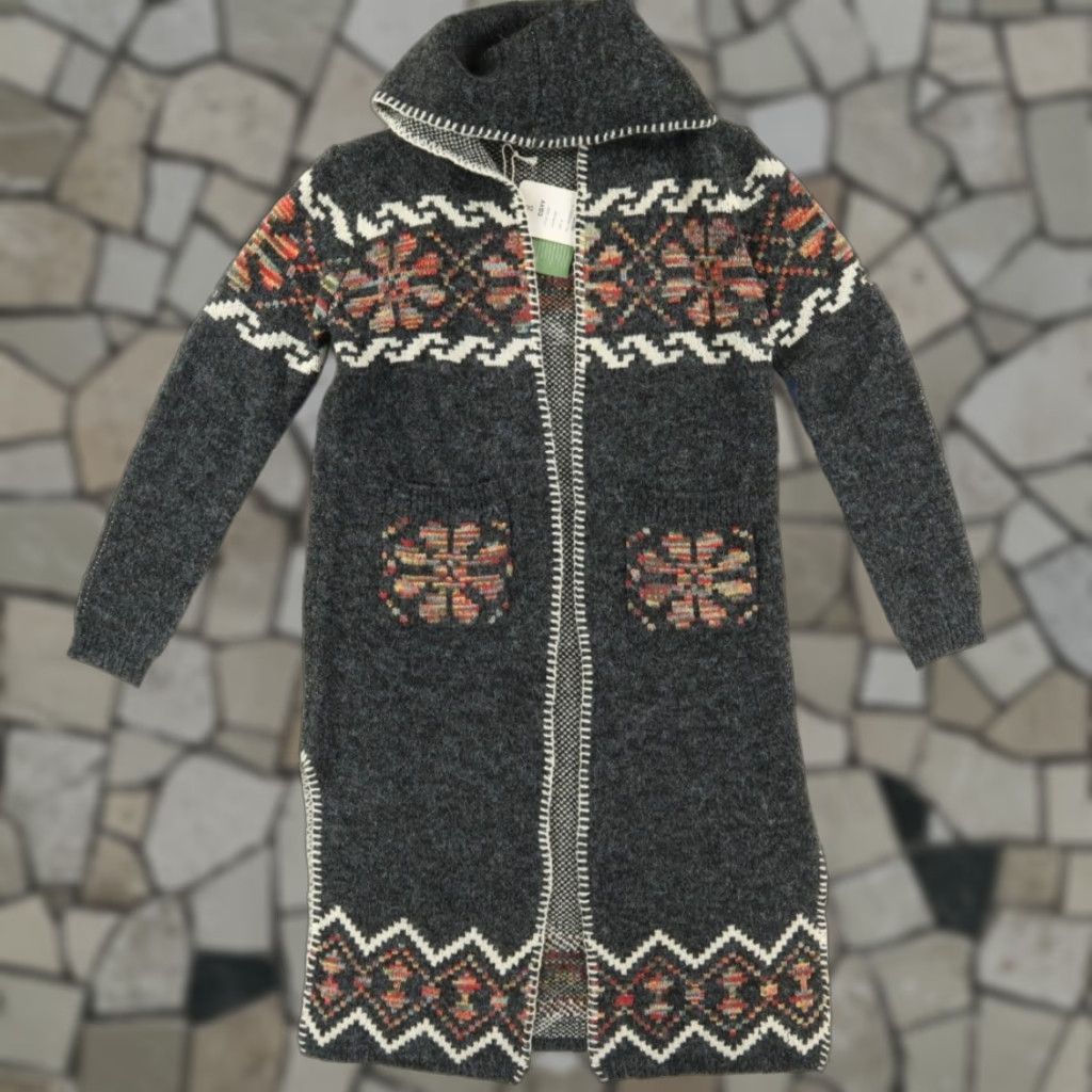 Vintage CGYY Aztec Hooded Open Front Cardigan Shirt Women XL Charcoal Long Sleeve Sweater Vintage No? Size XL / US 12-14 / IT 48-50 - 1 Thumbnail