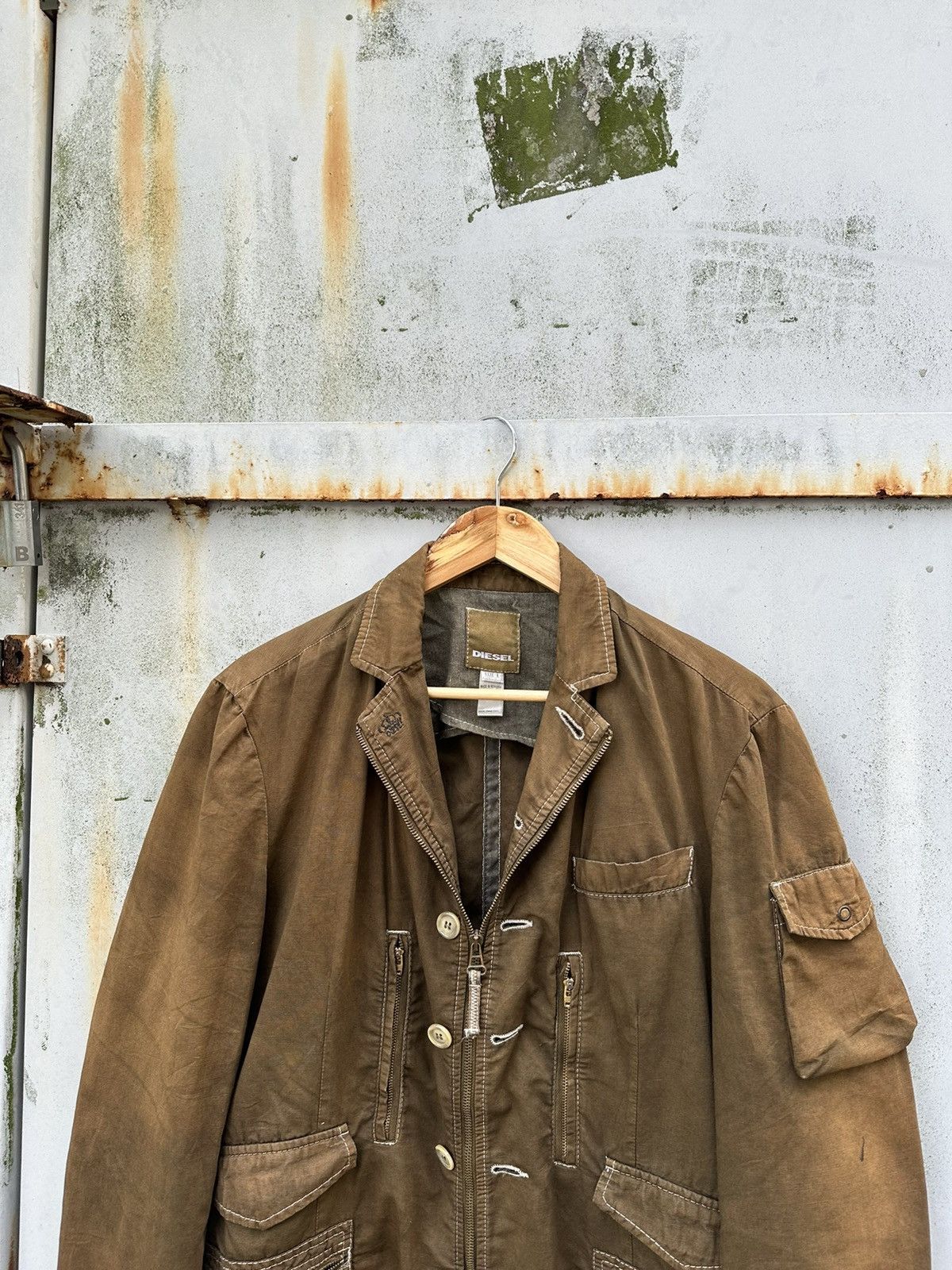 Diesel 👹Vintage THRASHED Faded Diesel Brown Utility Jacket Size US L / EU 52-54 / 3 - 4 Thumbnail