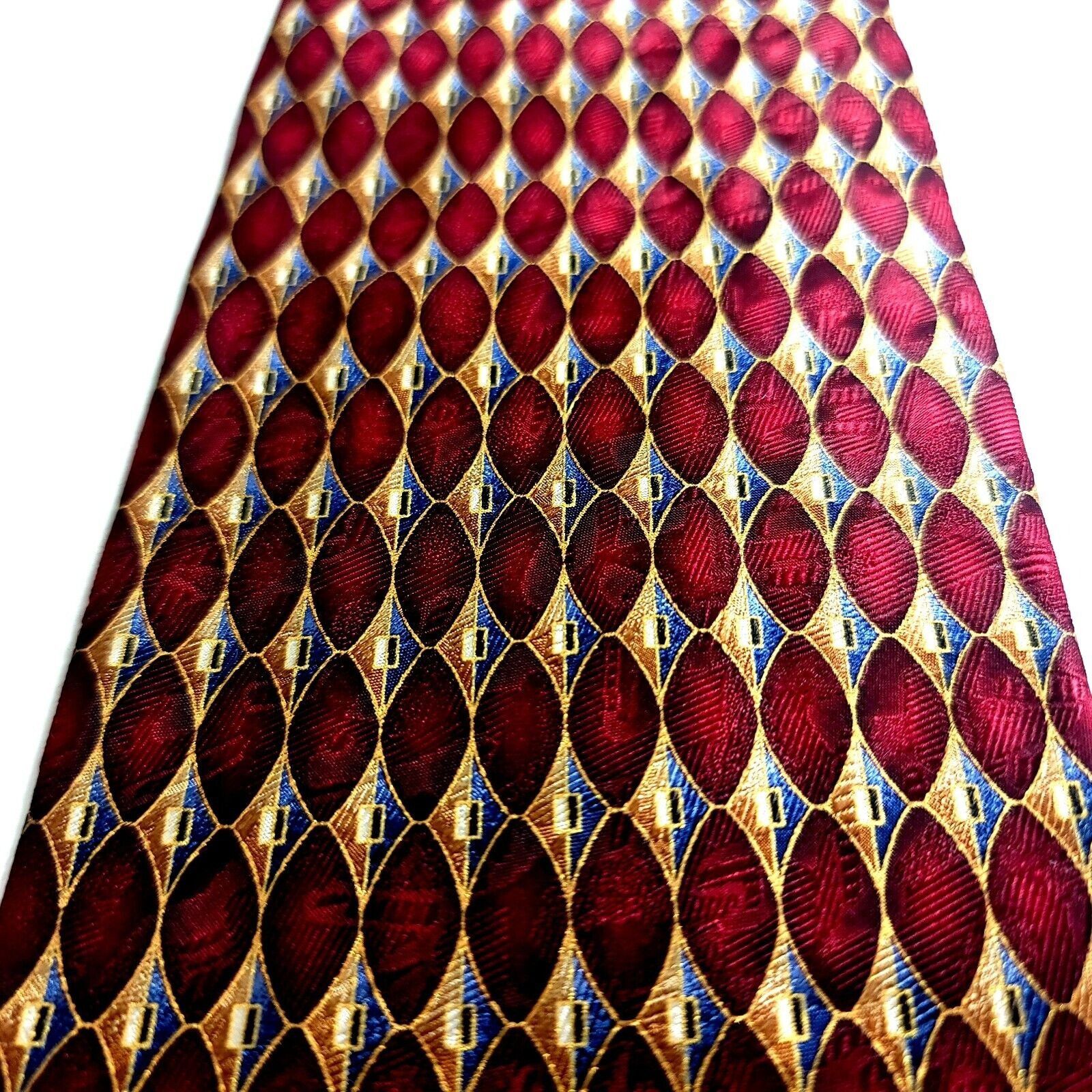 Jos. A. Bank Jos A Bank Red Tan Gray Geometric Jacquard Print Wide Silk T Size ONE SIZE - 2 Thumbnail
