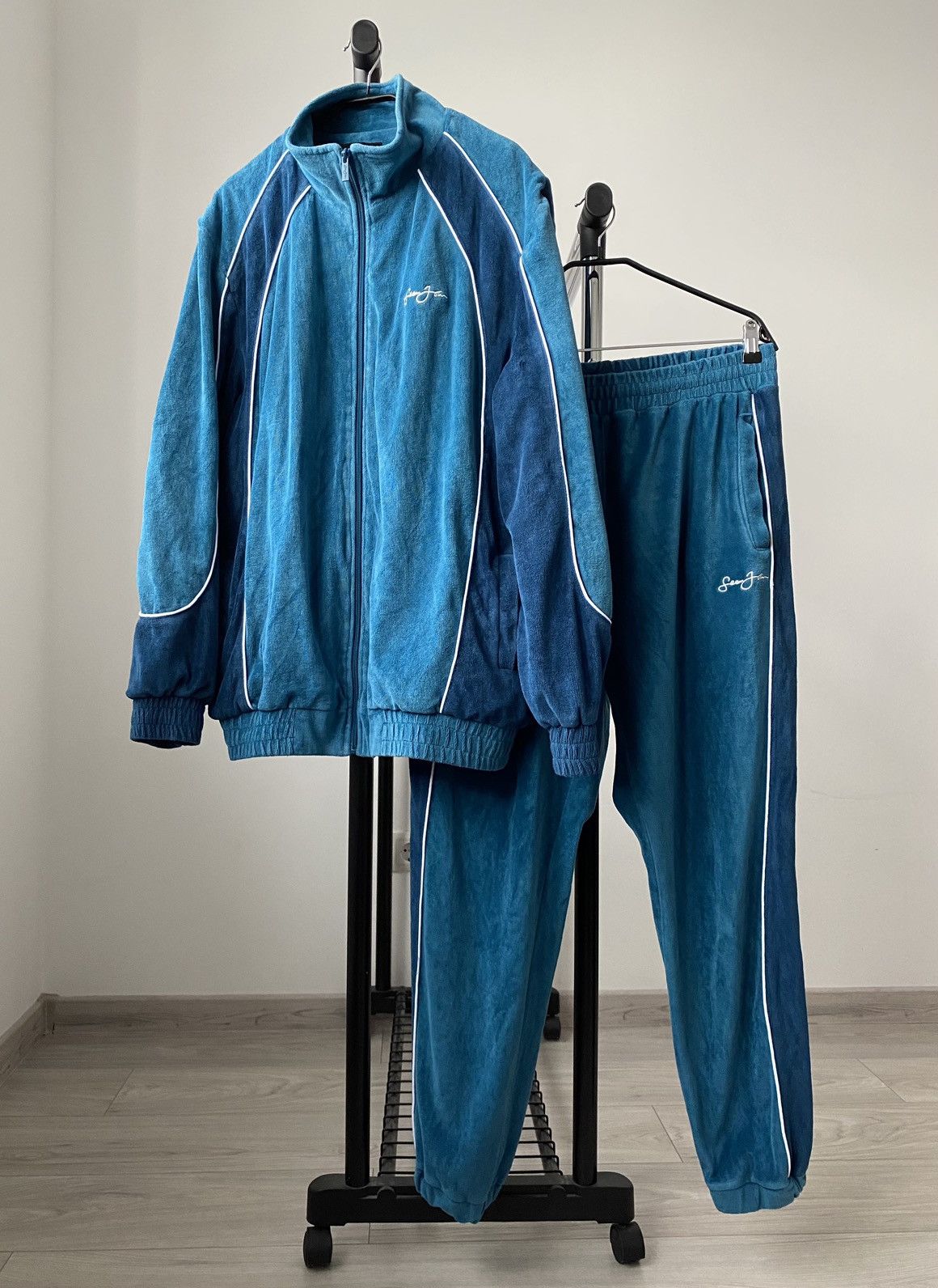 Baby blue velour tracksuit mens on sale