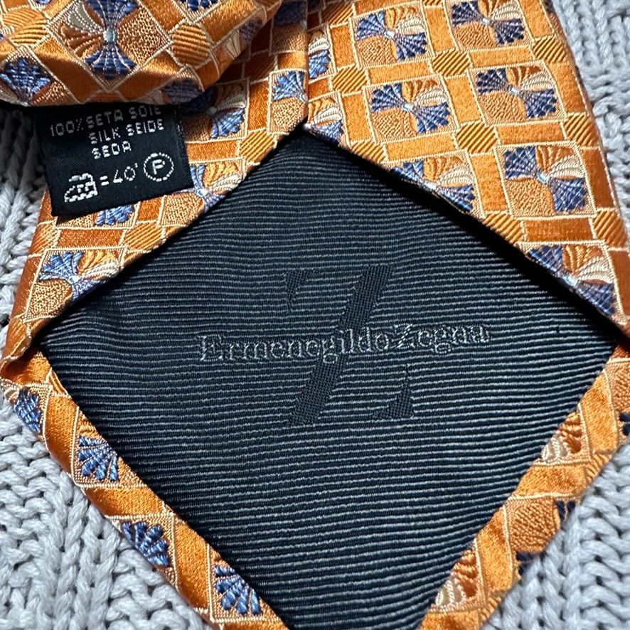 Ermenegildo Zegna Ermenegildo Zegna orange fan printed geometric silk tie Size ONE SIZE - 3 Thumbnail