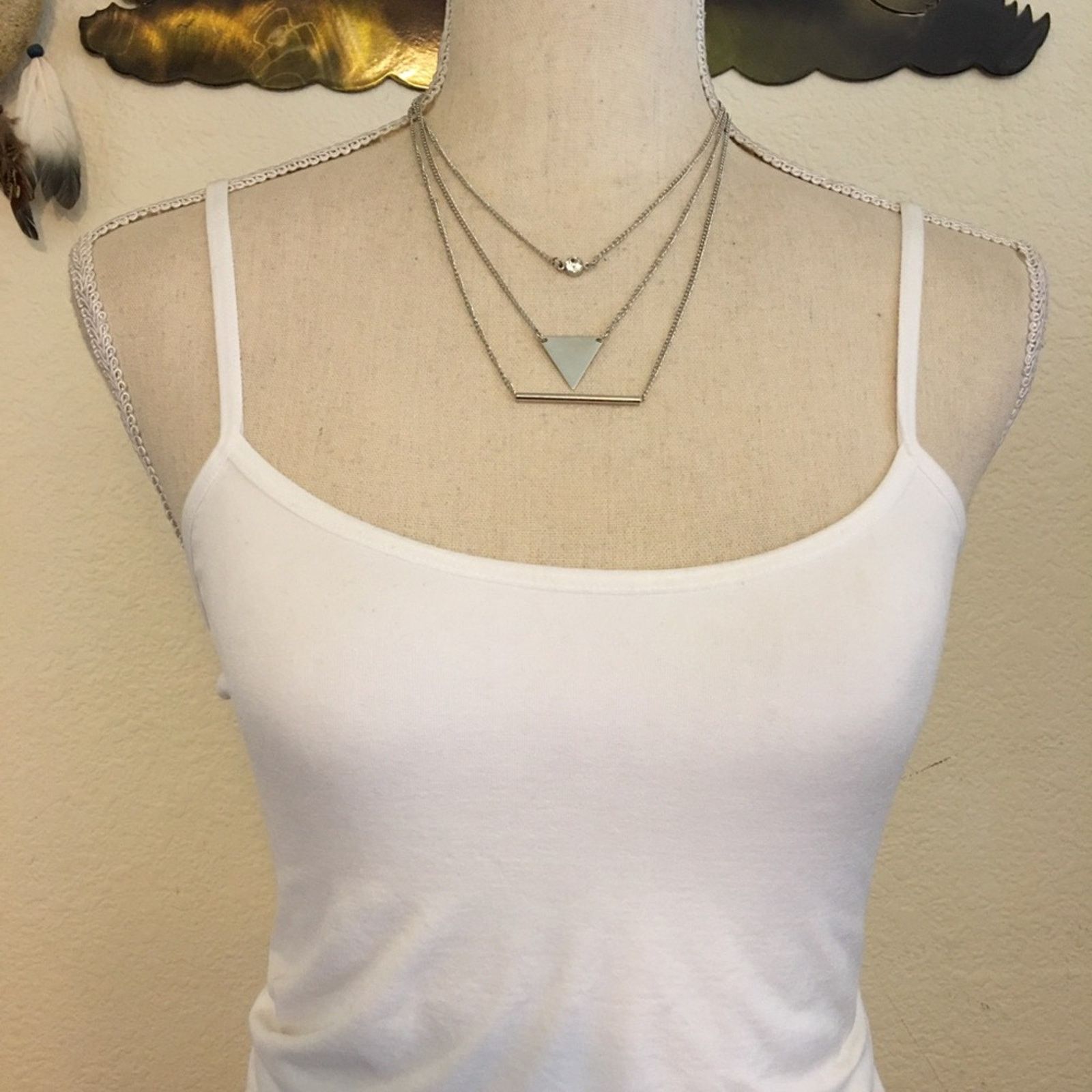 Jewelry Silver tone triple layer chain & pendant necklace Size ONE SIZE - 3 Thumbnail