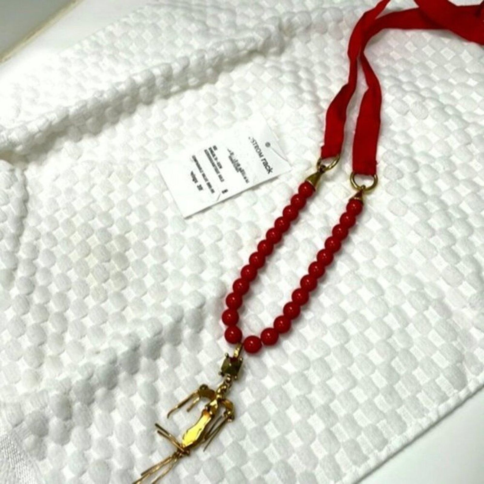 Valentino Valentino red Ribbon Tie Beaded Pendant Necklace Size ONE SIZE - 3 Thumbnail