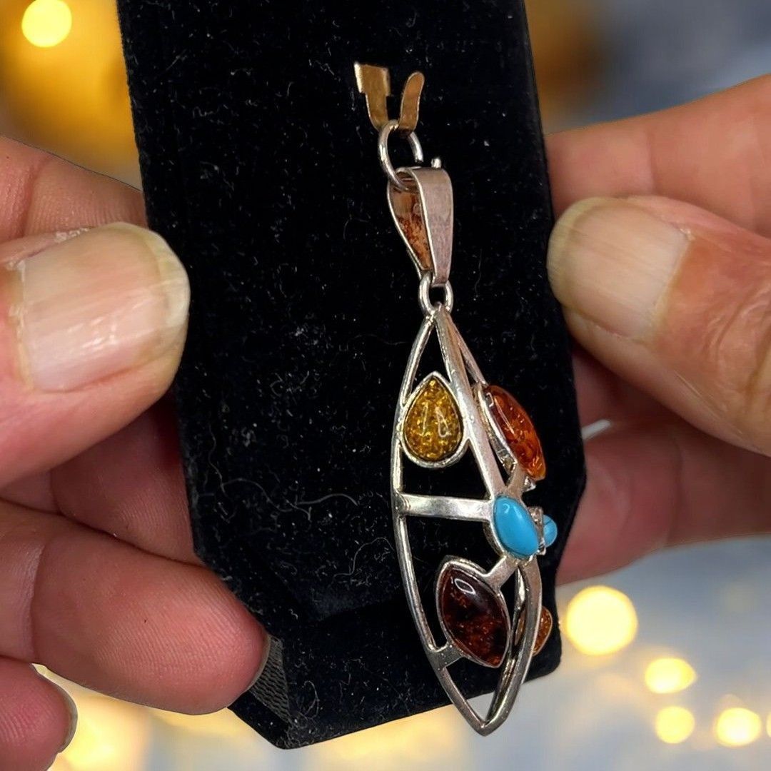 Designer Women's Silver Pendant With Multiple Baltic Amber Stones Size ONE SIZE - 11 Thumbnail