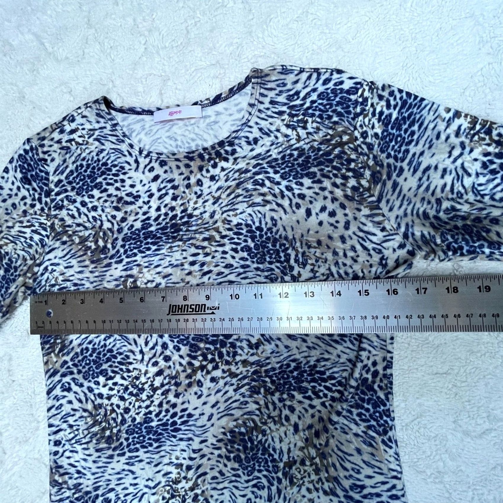 Vintage Leggiadro Womens Top 2 Blue White Animal Print T-Shirt 3/4 Sleeve Stretch Casual Size XS / US 0-2 / IT 36-38 - 5 Thumbnail