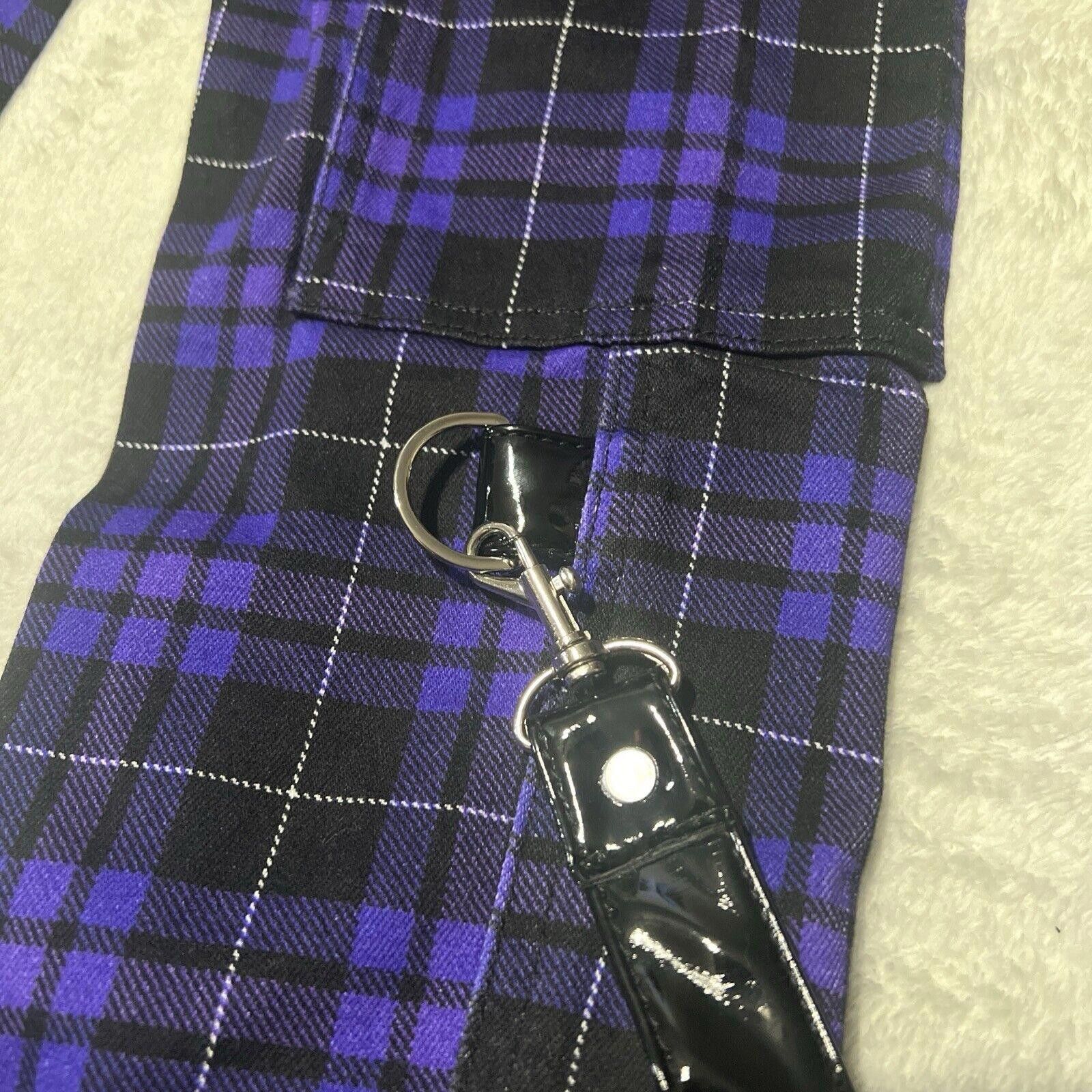 Designer Widow Plaid Bondage Pants Black Purple High Rise Suspenders Size 26" / US 2 / IT 38 - 5 Thumbnail