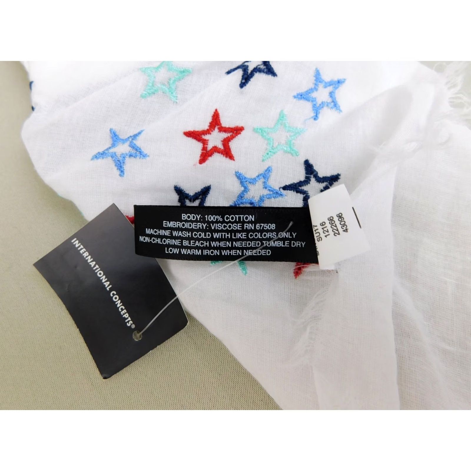 Vintage INC International Concepts Bandana Womens White Patriotic Star Embroidered Fringe Size ONE SIZE - 5 Thumbnail
