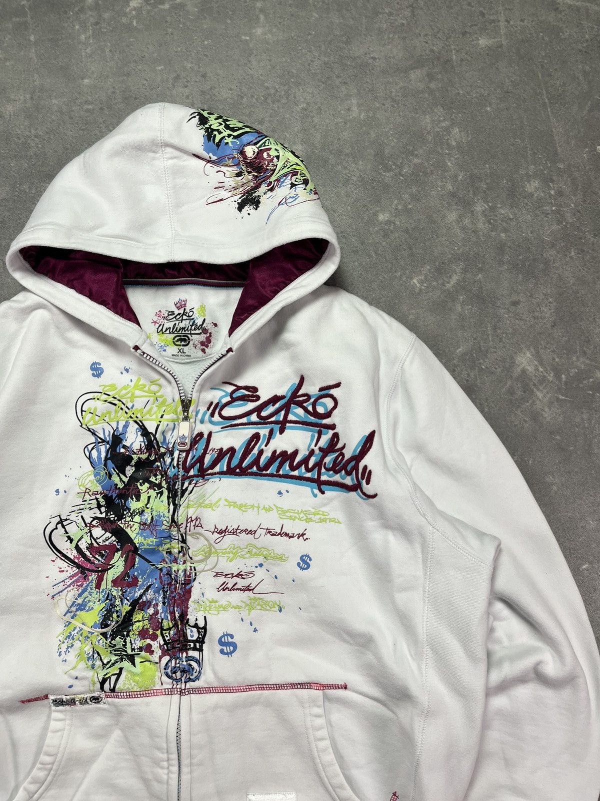Ecko Unltd. 00s Ecko Unlimited Painted Logo Baggy Zip Hoodie XL White Size US XXL / EU 58 / 5 - 4 Thumbnail
