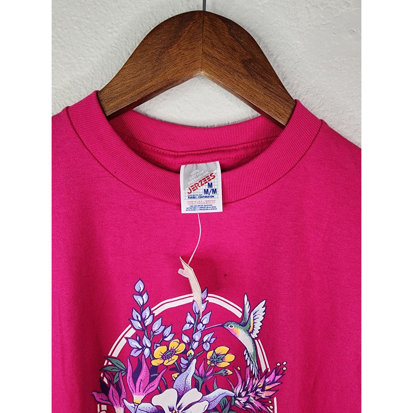 Jerzees × Vintage 90s Idaho Floral Bird Graphic Tee Vibrant Pink Cotton Top Size M / US 6-8 / IT 42-44 - 6 Thumbnail