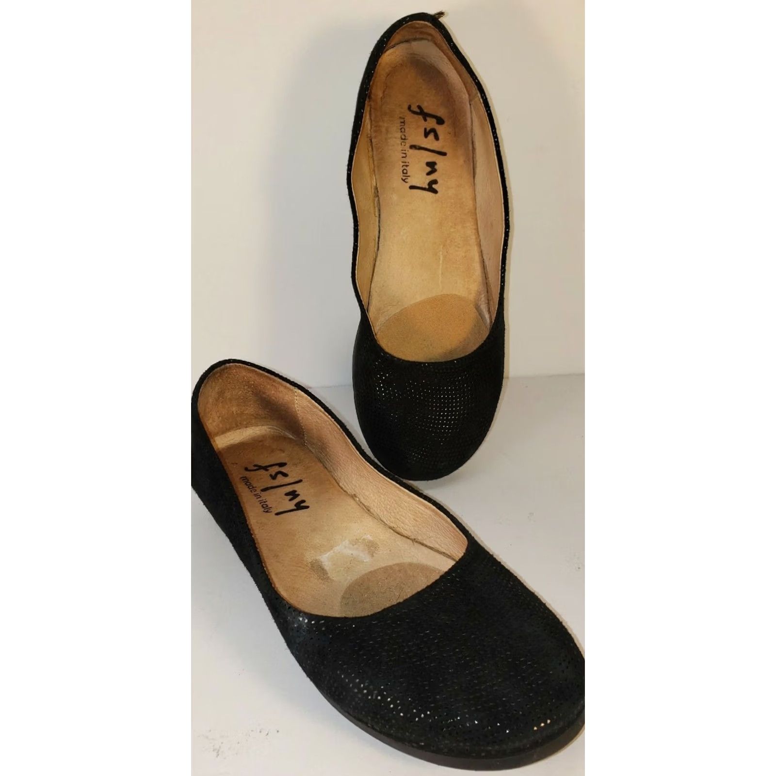 Vintage FS/NY Women's Flats Black Pebbled Leather Lining Insole Low Wedge 5.5M Ballet Flat Womens Shoes Size US 6 / IT 36 - 2 Thumbnail